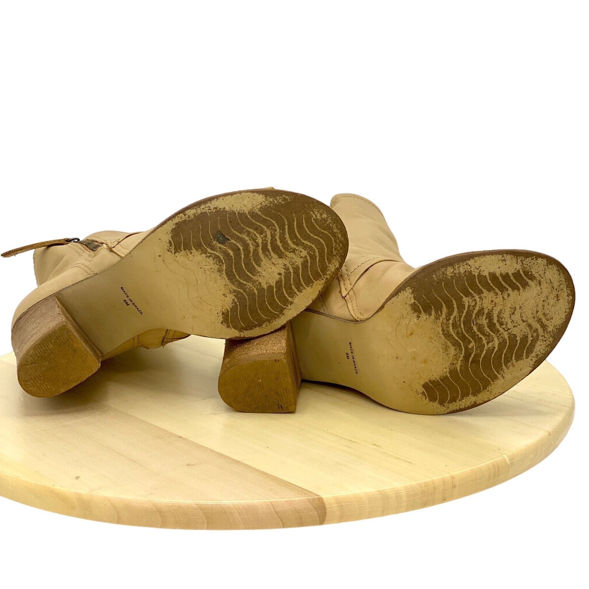 Matisse Matisse Beige Natural Leather Leon Mid-Calf Peep Toe Block H Size US 6 / IT 36 - 8 Thumbnail