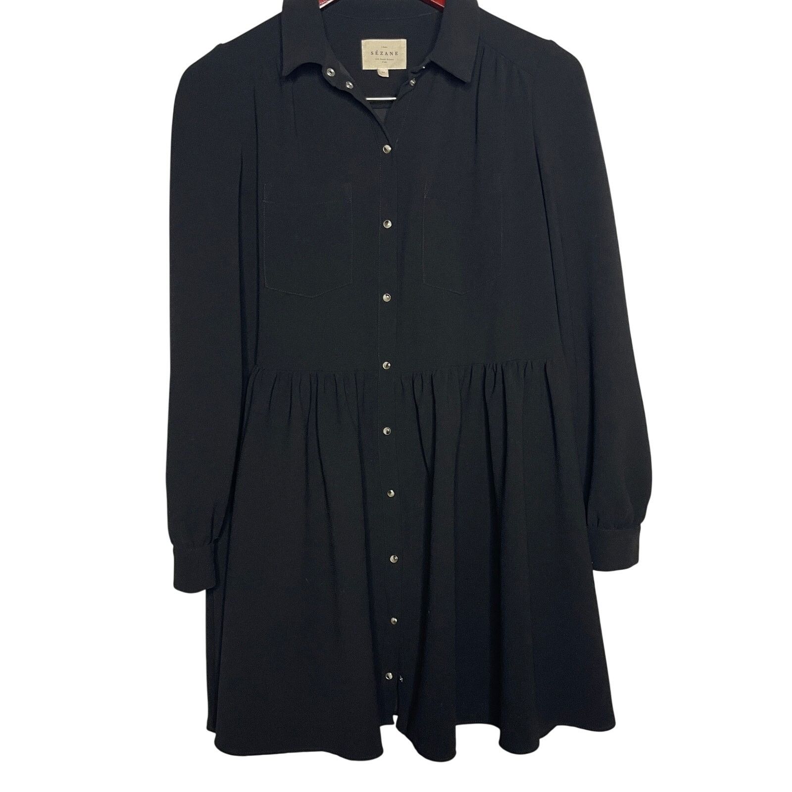 Sezane Sezane Leana Black button front snap mini oversized dress Size XS / US 0-2 / IT 36-38 - 4 Thumbnail