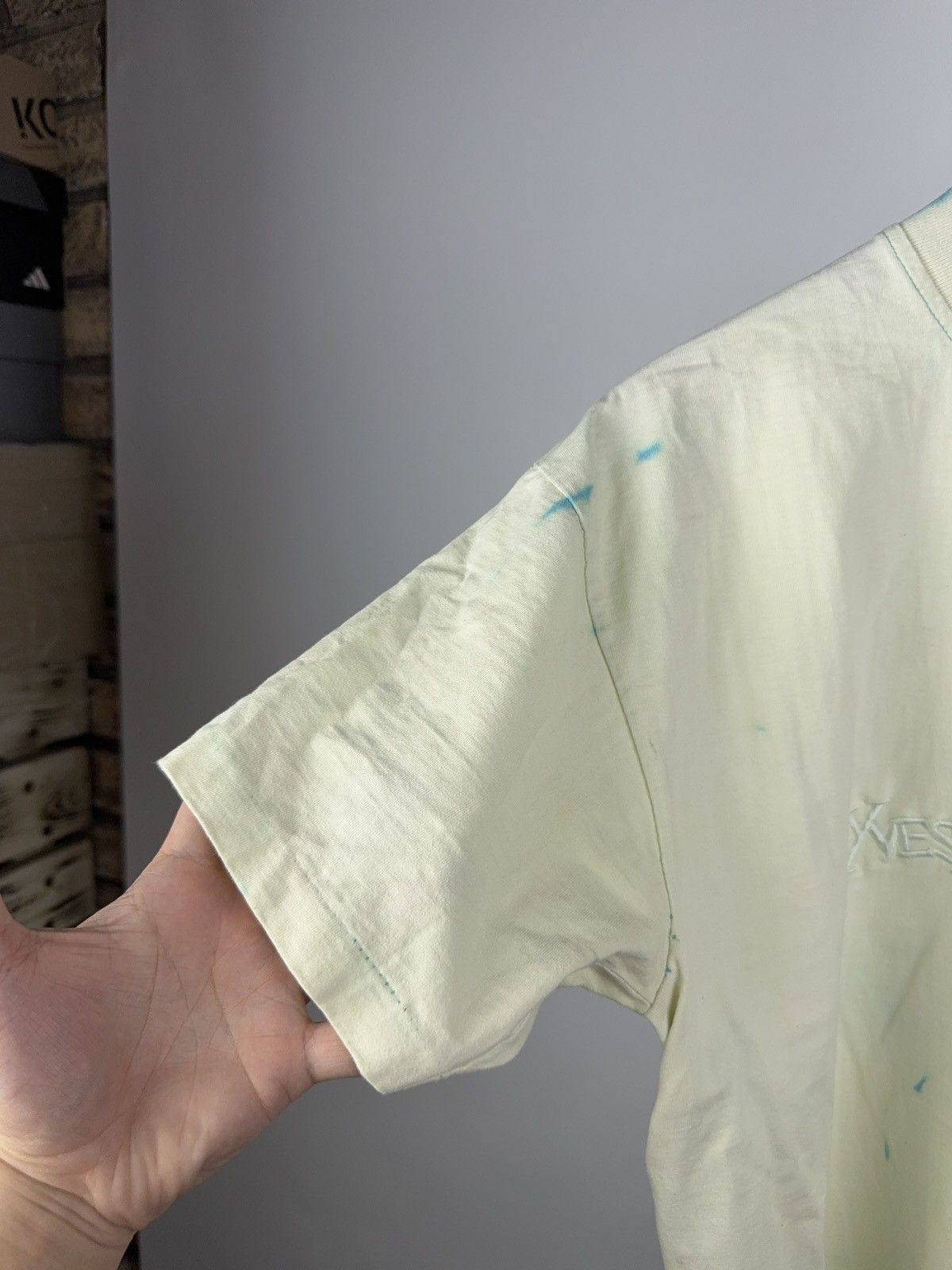 Vintage 90s Y2K Style Tee Bleach Dyed Mint Shirt YSL-Inspired Logo Size US M / EU 48-50 / 2 - 3 Thumbnail