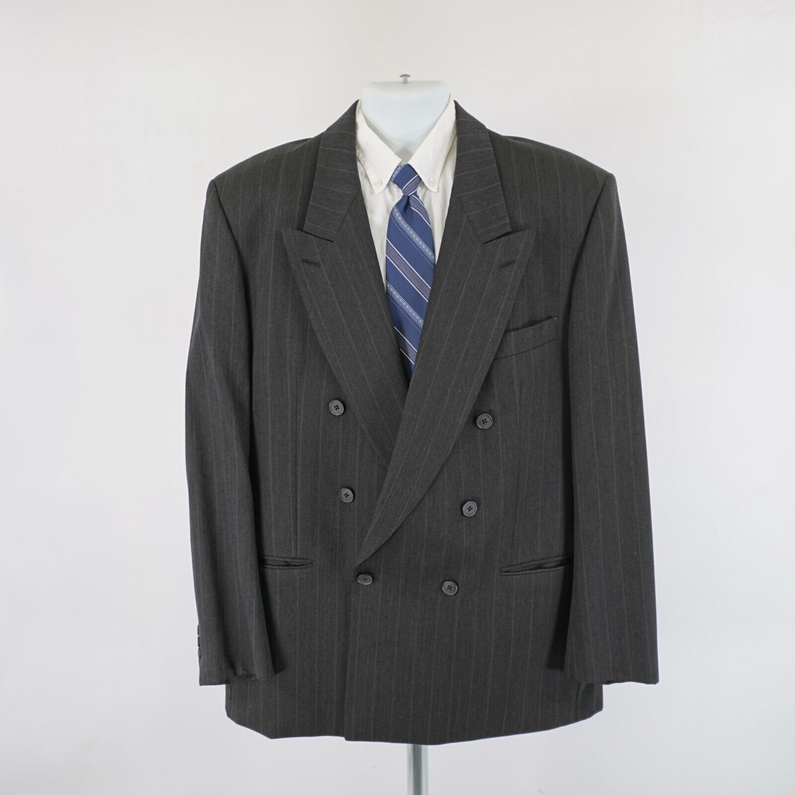 Yves Saint Laurent Yves Saint Laurent Wool Gray W/ Tan Stiped Double Breasted S Size 44L - 9 Thumbnail
