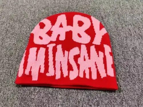 Japanese Brand Baby I'm Insane Stars Graphic No Cuff Beanie Hat Red Size ONE SIZE - 2 Thumbnail