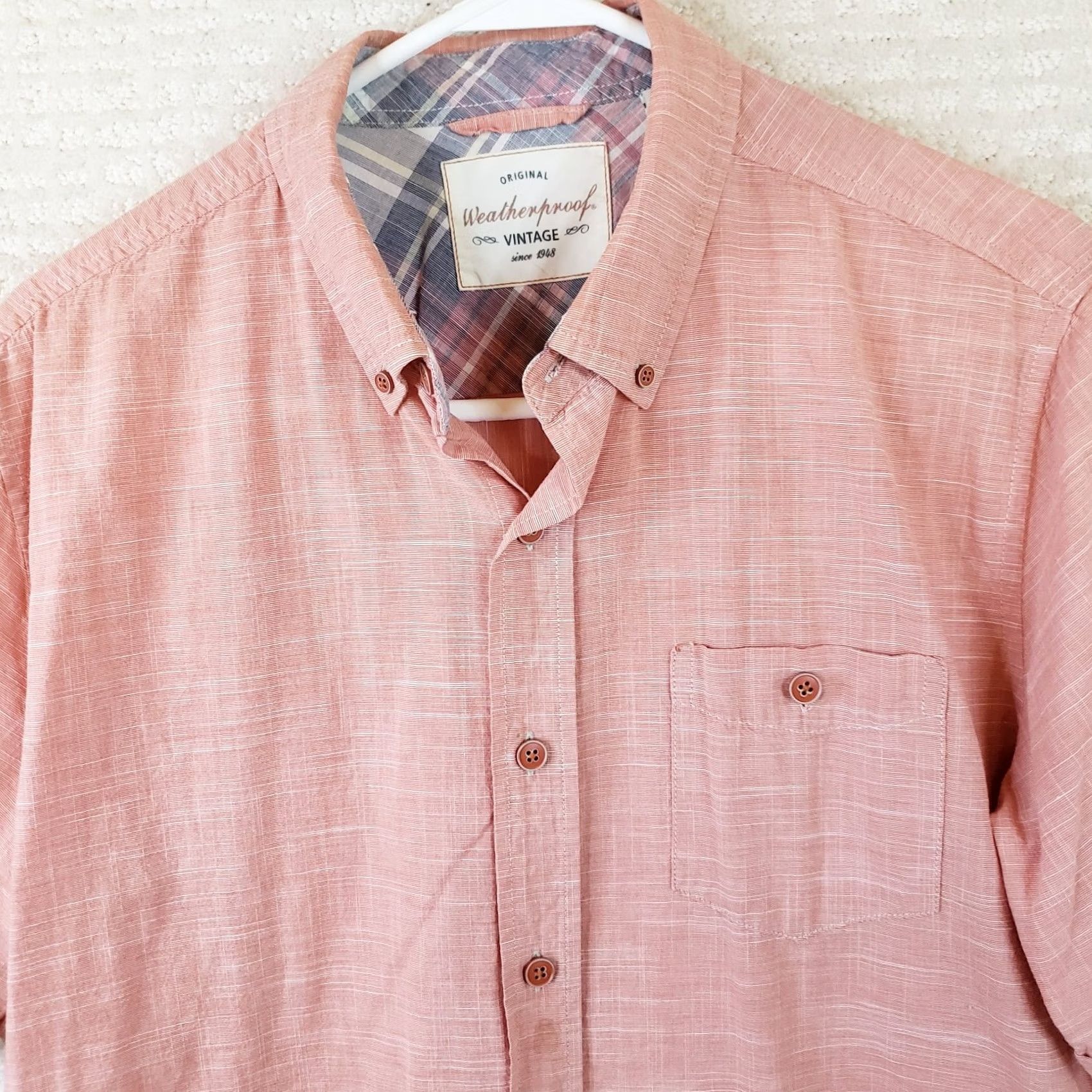 Weatherproof Weatherproof Vintage Shirt Mens Medium Pink Solid Short Sleeve Button Up Cotton Size US M / EU 48-50 / 2 - 3 Thumbnail
