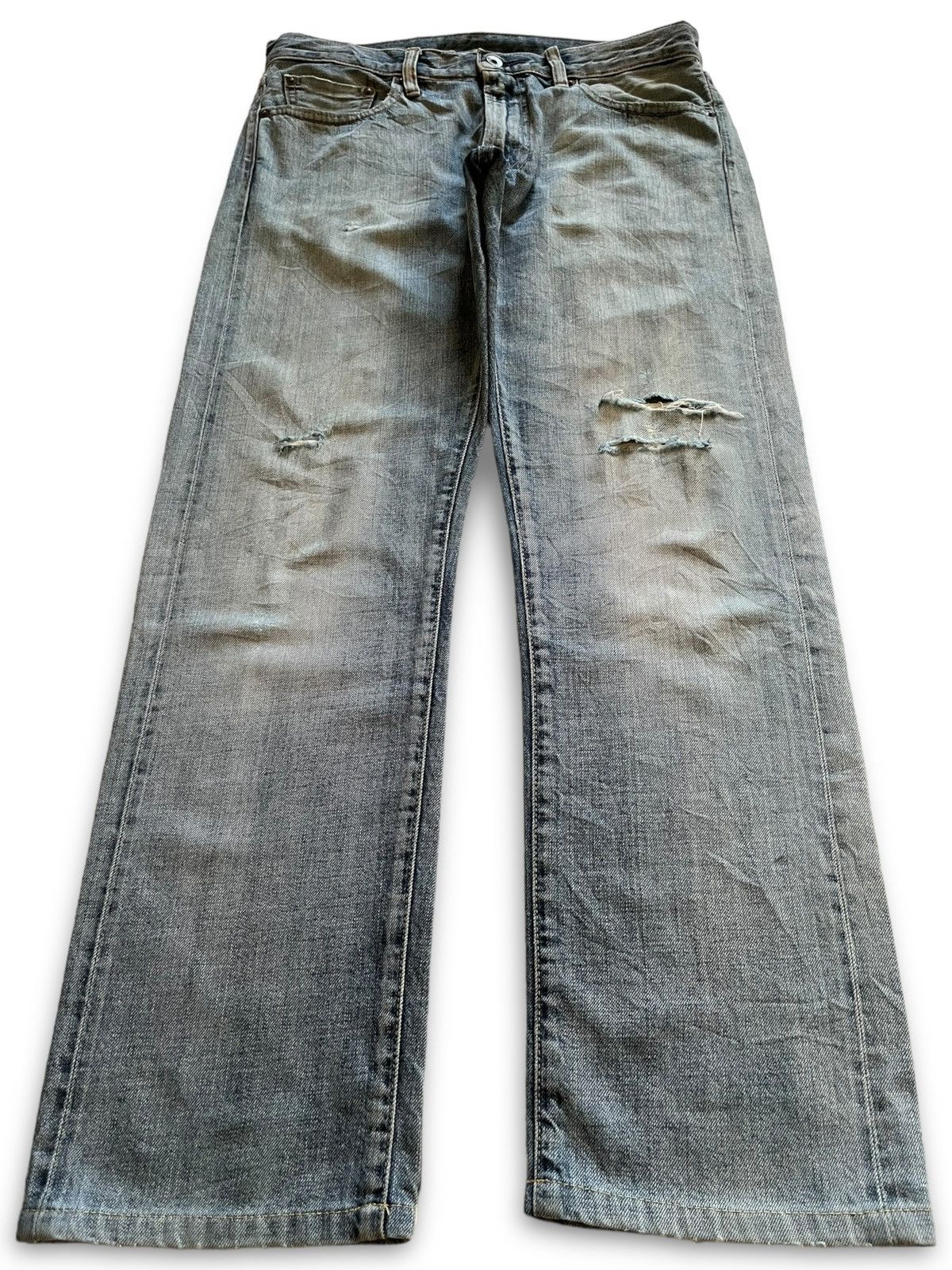 Japanese Brand × Uniqlo Vintage Uniqlo Selvedge Ripped Distressed Loose Jeans 33x31 Size US 33 - 2 Thumbnail