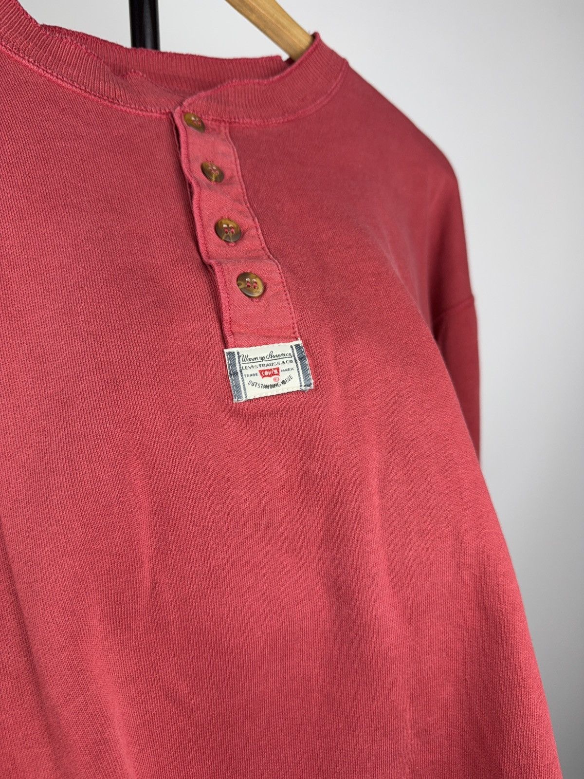 Levi's 90s Vintage Levi’s Red Henley Sweatshirt Made in Portugal Size US L / EU 52-54 / 3 - 6 Thumbnail