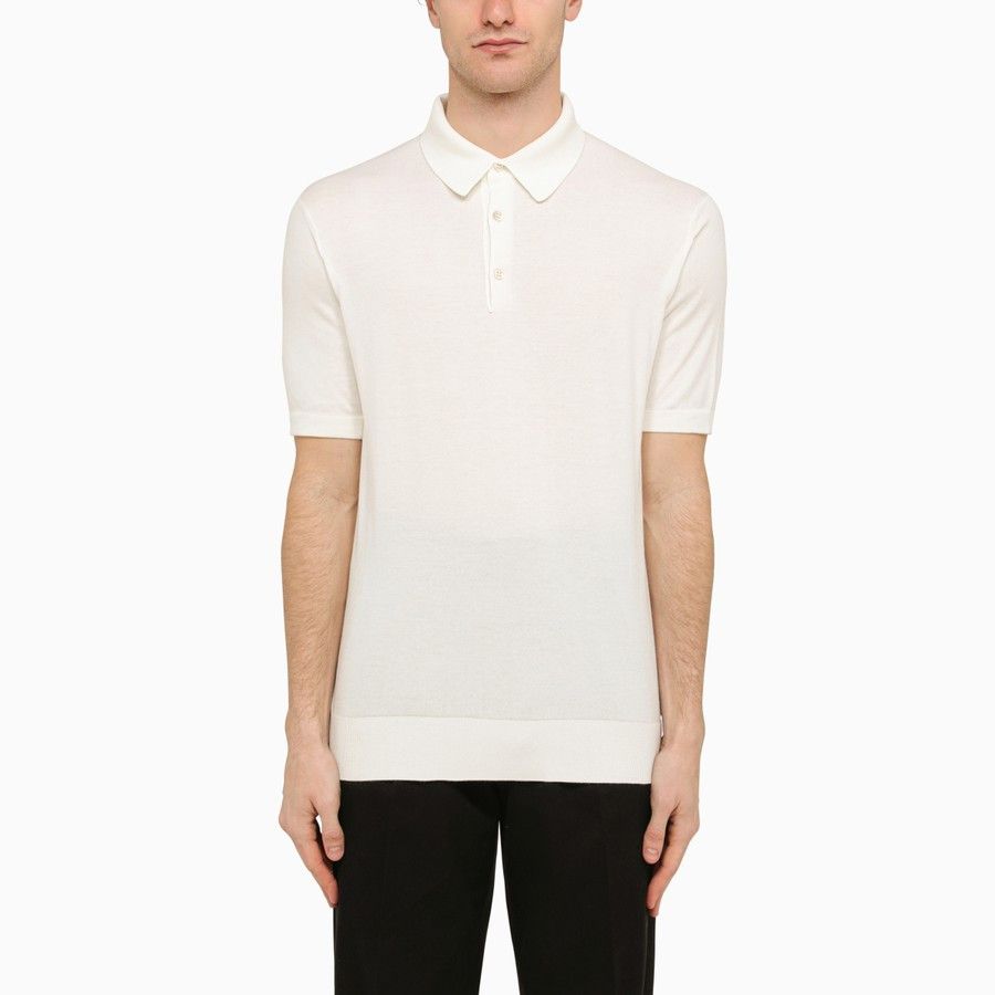 Loro Piana o1d2blof0424 Short-Sleeved Polo Shirt in White Size US M / EU 48-50 / 2 - 1 Thumbnail