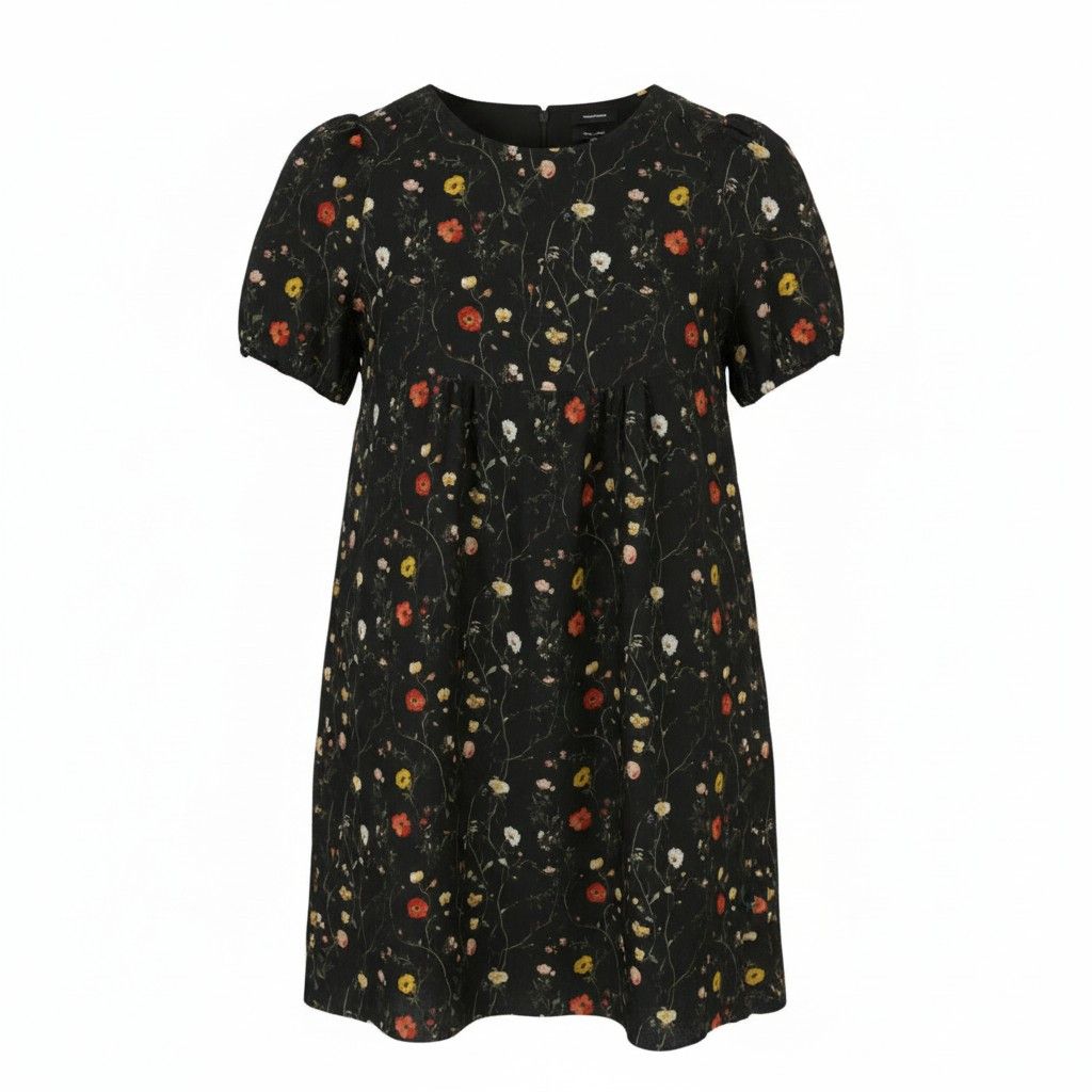 R13 RAGLAN SLEEVE BABYDOLL M Floral Black Wool Silk Dress 89921 Size M / US 6-8 / IT 42-44 - 2 Thumbnail