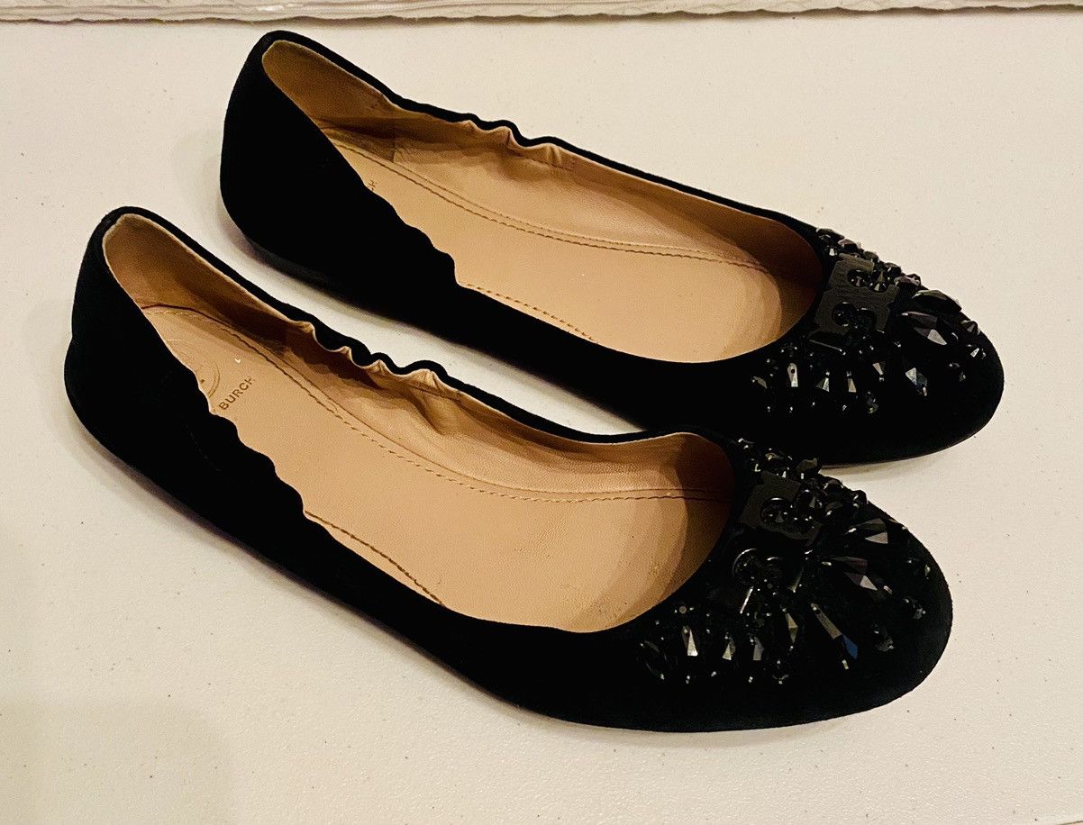 Tory Burch Tory Burch Suede Black Crystal Logo Vamp Delphine Ballet 9.5 Size US 9.5 / IT 39.5 - 1 Thumbnail