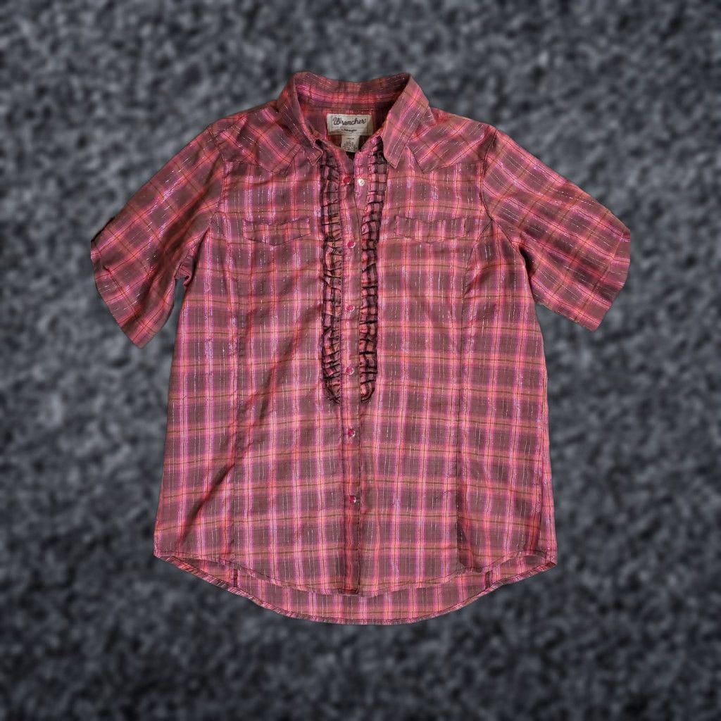 Wrangler VINTAGE Wrangler Wrancher Women Large Pearl Snap Shirt Ruffle Western Cowgirl Size L / US 10 / IT 46 - 1 Thumbnail