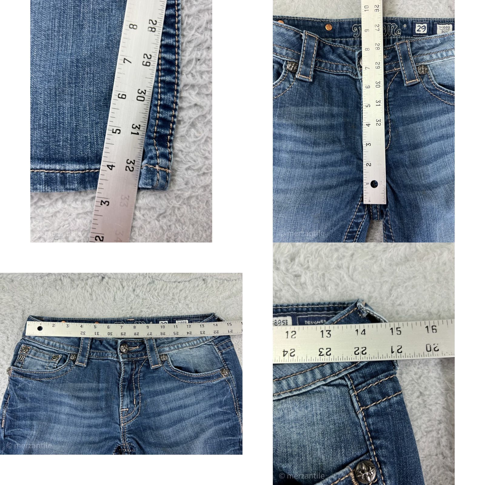 Miss Me Miss Me Women Jeans Blue Denim Bootcut 29 Pockets Embroidered Western Stretch Cotton Denim Bling Vintage No Size 29" - 9 Thumbnail