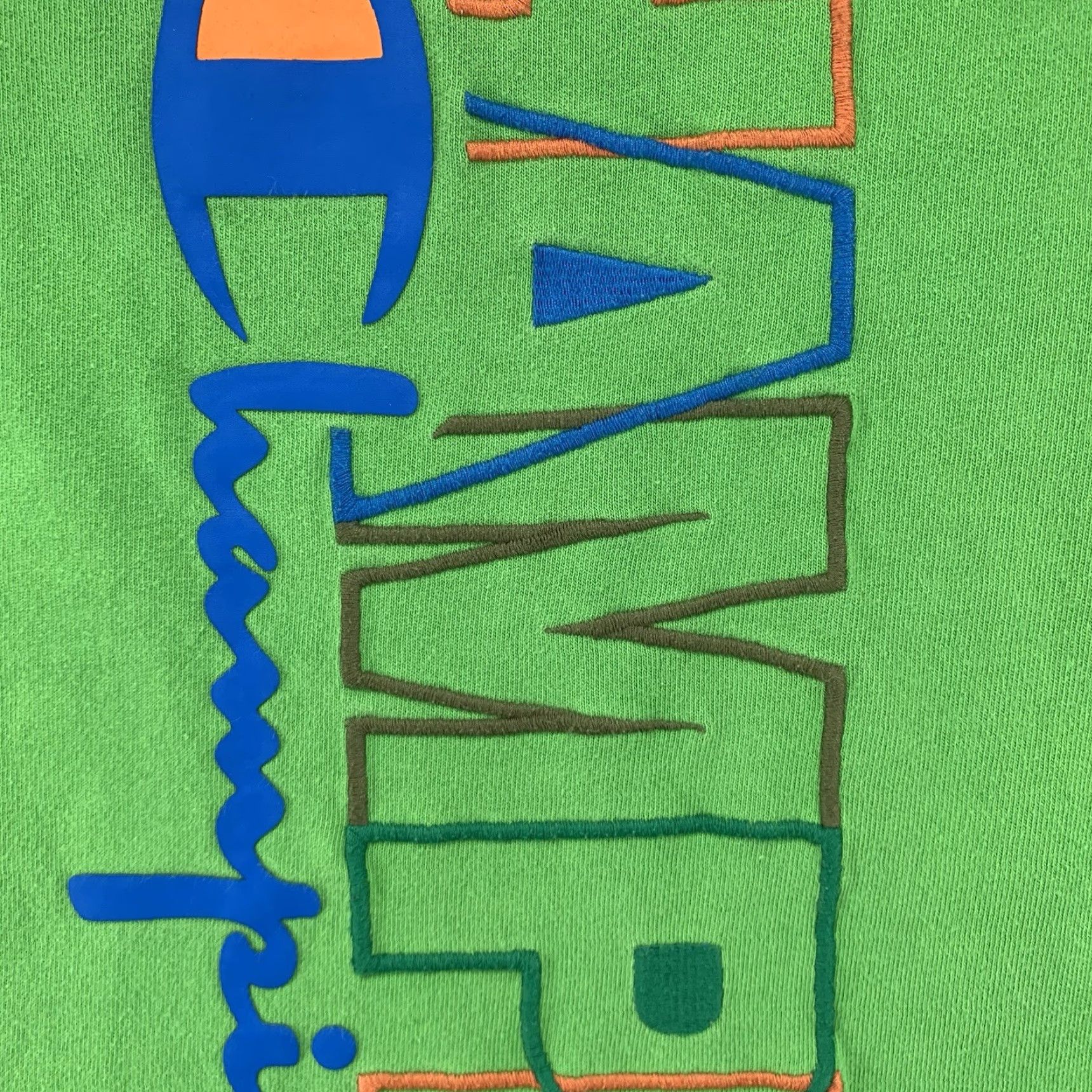 Champion VINTAGE Champion Men's T-Shirt Crew Neck Short Sleeve Neon Green Logo Embroidered Cotton All Seasons L Size US L / EU 52-54 / 3 - 6 Thumbnail
