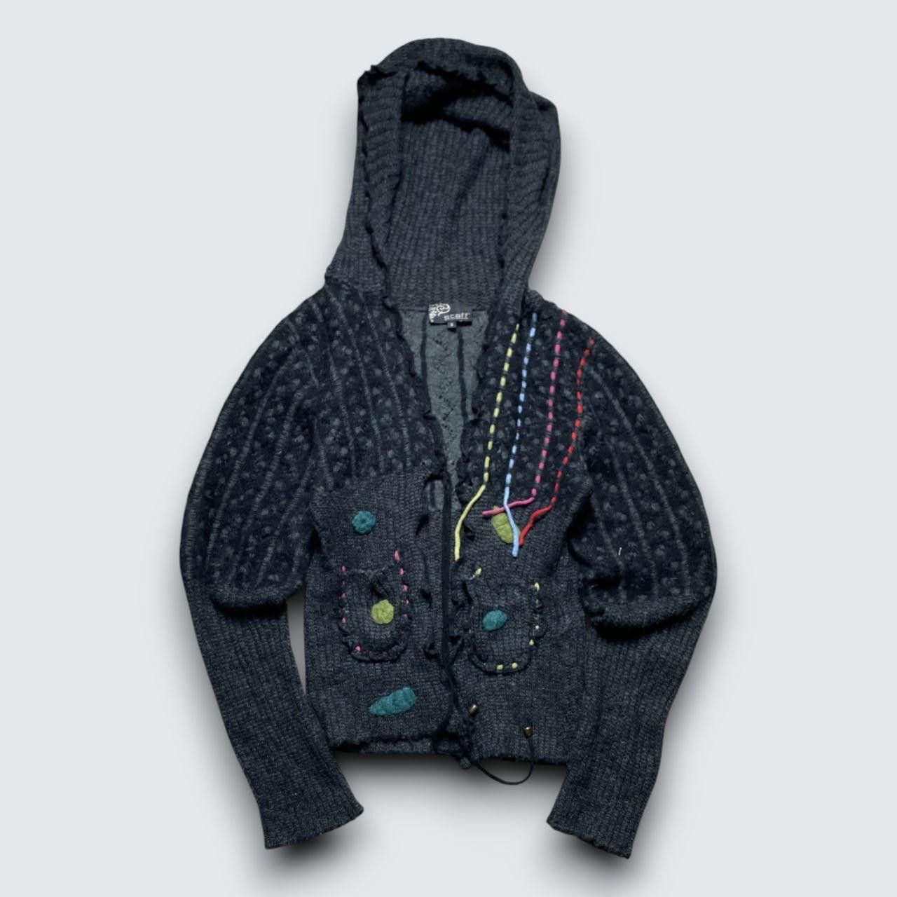 Japanese Brand Avant Garde Hand-Knit Hooded Cardigan Grey S Size S / US 4 / IT 40 - 1 Thumbnail