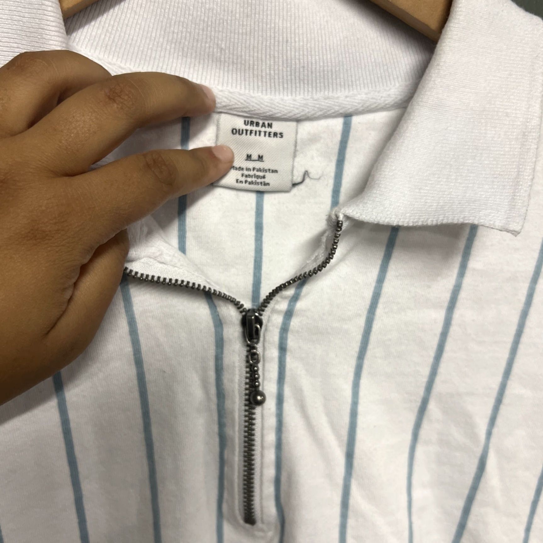Urban Outfitters Urban Outfitters Polo Shirt Mens Blue White Striped Zip Medium Size US M / EU 48-50 / 2 - 2 Thumbnail