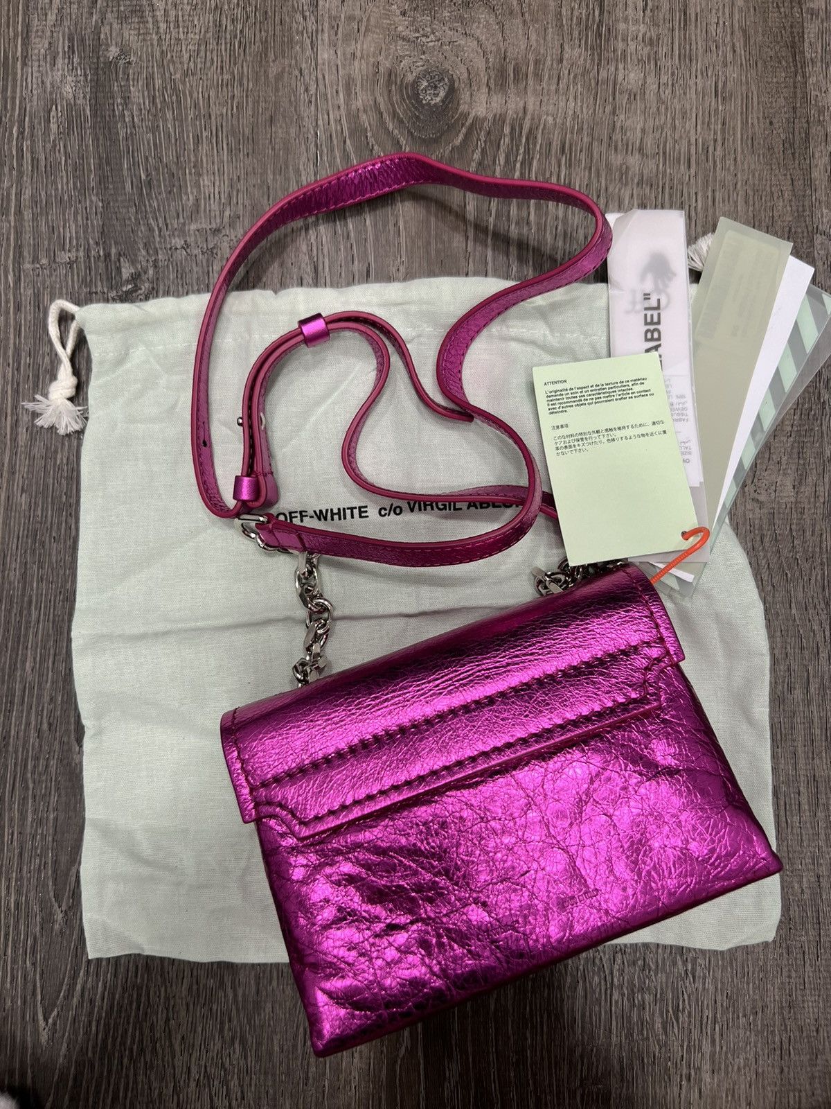 Off-White Off-White Laminate Small Metallic Shoulder Bag Fuchsia New Size ONE SIZE - 7 Thumbnail