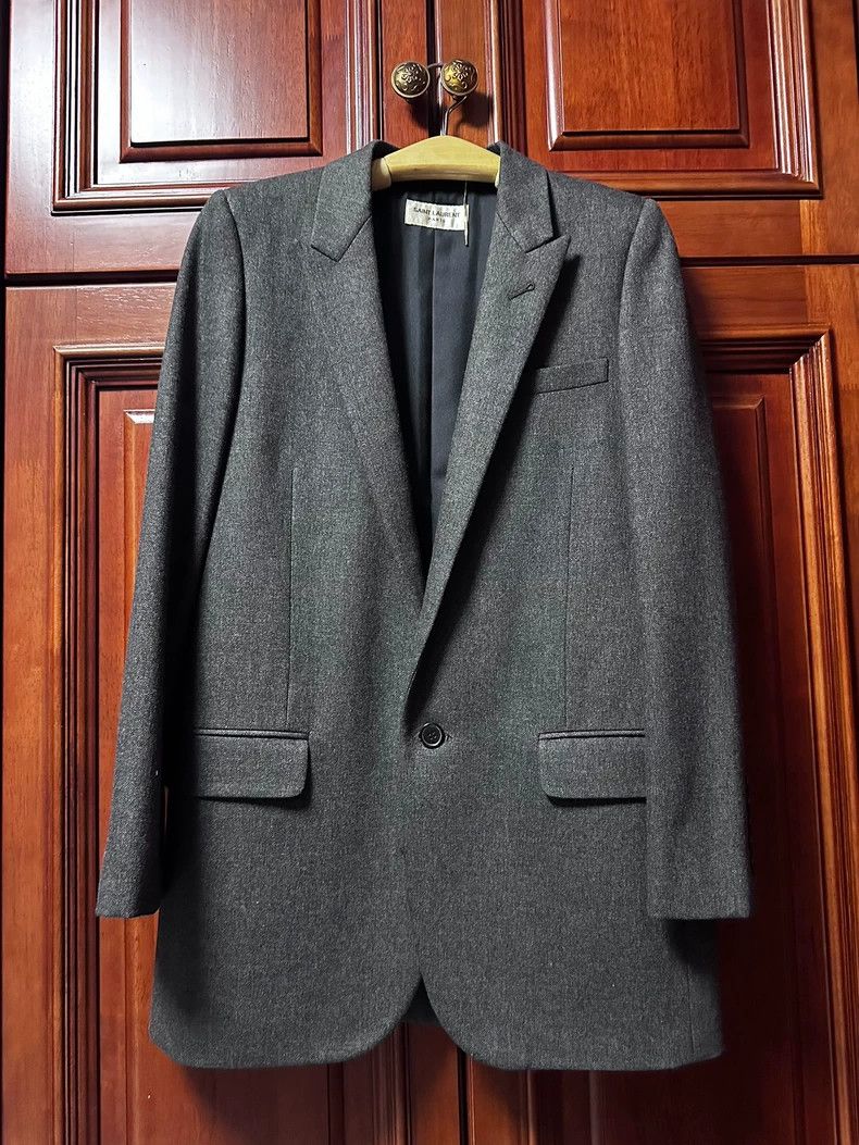 Yves Saint Laurent YSL Wool Suit Jacket in Classic Gray Style Size US XXS / EU 40 - 1 Thumbnail