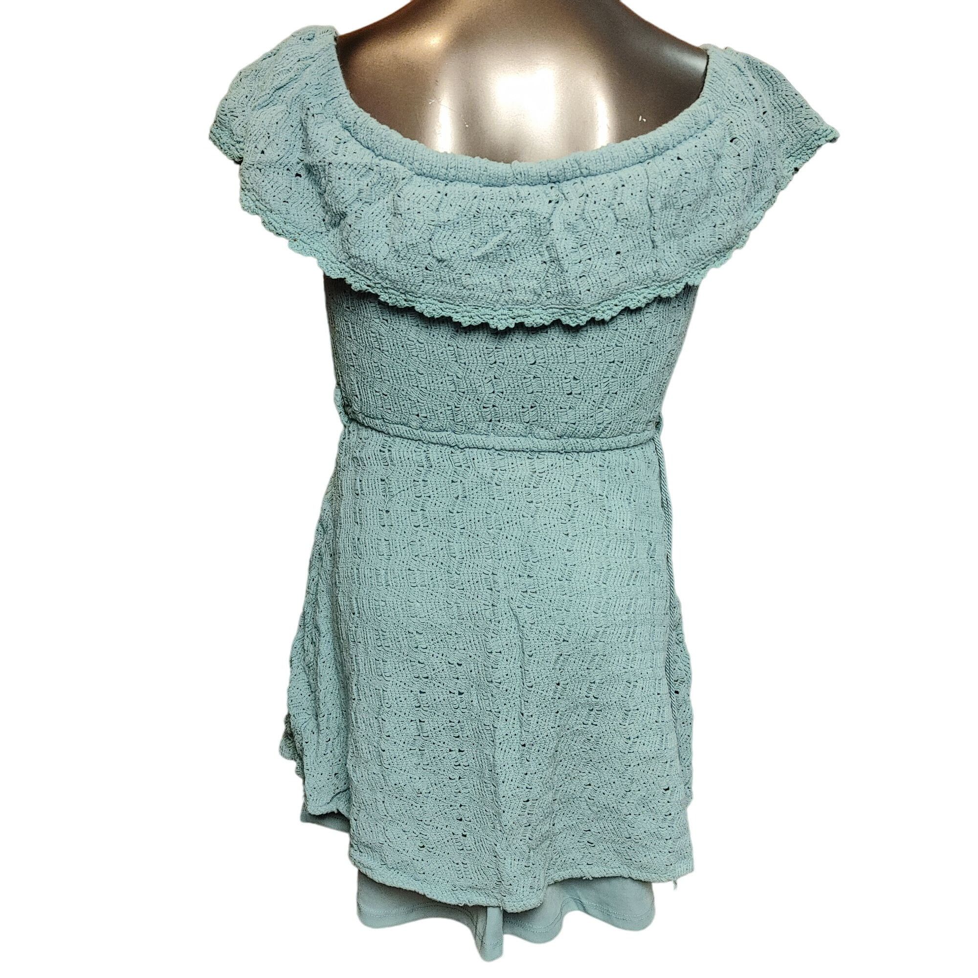 Other Papaya Women's Light Blue Ruffled off Shoulder Lace Sleevele Size M / US 6-8 / IT 42-44 - 2 Thumbnail