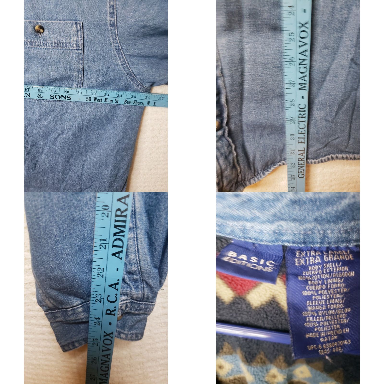 Basic Editions BASIC EDITIONS Denim Shirt Jacket XL Western Blanket Lined Quilt Lined Sleeves Shaket Jacket Blue Solid 52" Chest Regular Men XS? Size US XL / EU 56 / 4 - 8 Thumbnail