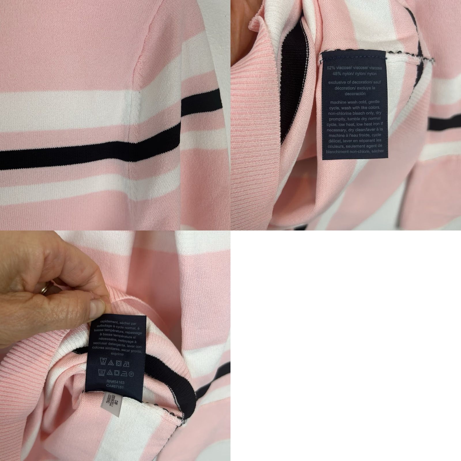 Tommy Hilfiger Tommy Hilfiger Top Womens Medium Bell Sleeve Sweater Pink Stripe Knit Bell Sleeve Crew Neck Logo Pullover Winter Spring Fall Size M / US 6-8 / IT 42-44 - 8 Thumbnail