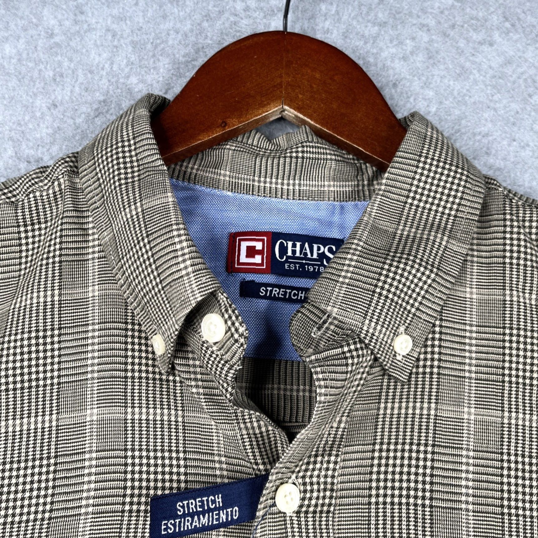 Chaps Chaps Glen Plaid Long Sleeve Button-Up Shirt Mens M Latte Cotton Stretch Regular Button-Down Vintage No NWT Size US M / EU 48-50 / 2 - 4 Thumbnail