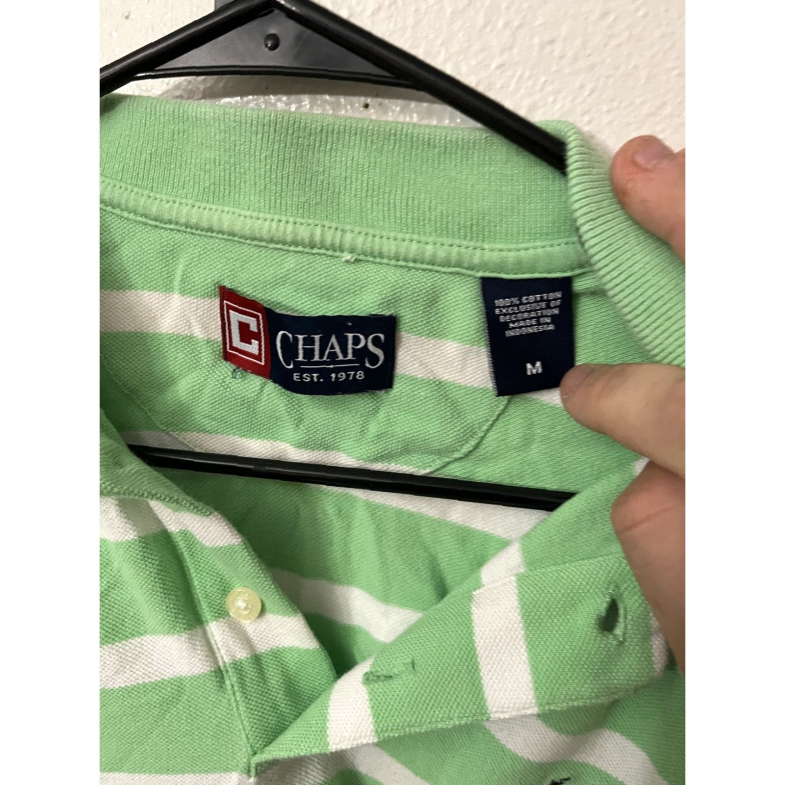 Chaps Chaps Polo Shirt Men Medium Green White Striped Casual Cotton Button Collared Regular Fit Size US M / EU 48-50 / 2 - 2 Thumbnail