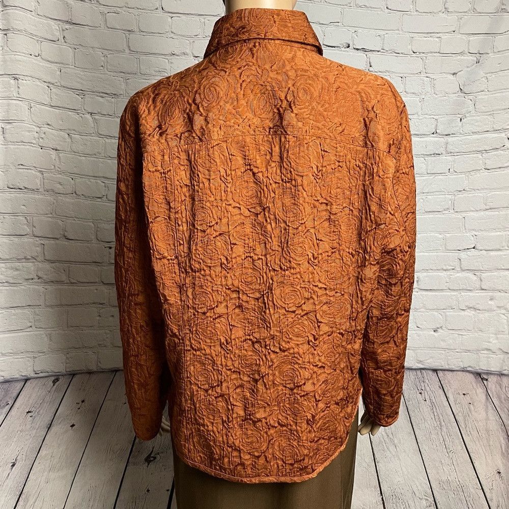 Chicos Chico’s Rust Textured Rose Jacket Size 2 US L Size L / US 10 / IT 46 - 4 Thumbnail