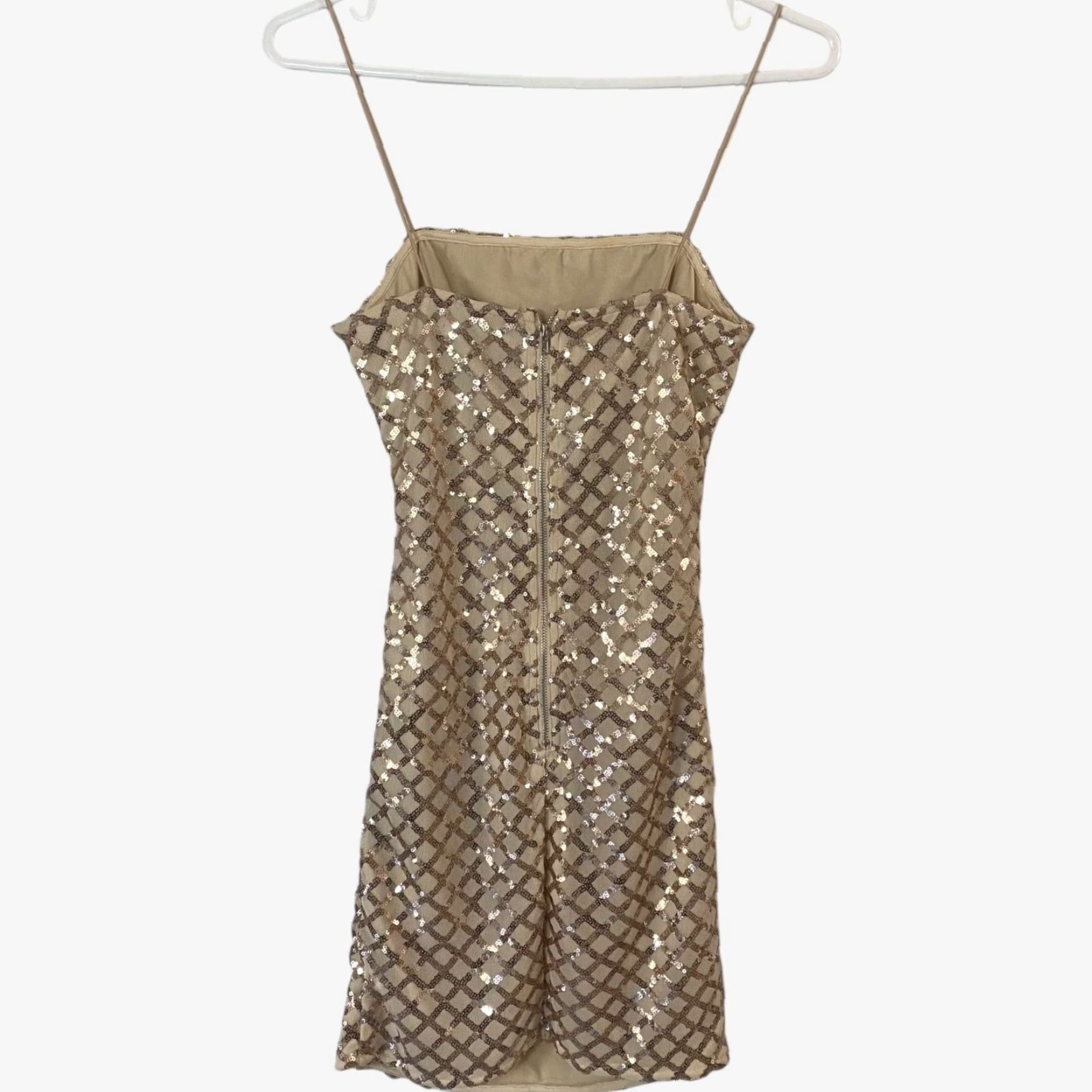 PrettyLittleThing VINTAGE Pretty Little Thing Rose Gold Strappy Sequin Dress Bodycon Straight Womens O Size XS / US 0-2 / IT 36-38 - 3 Thumbnail