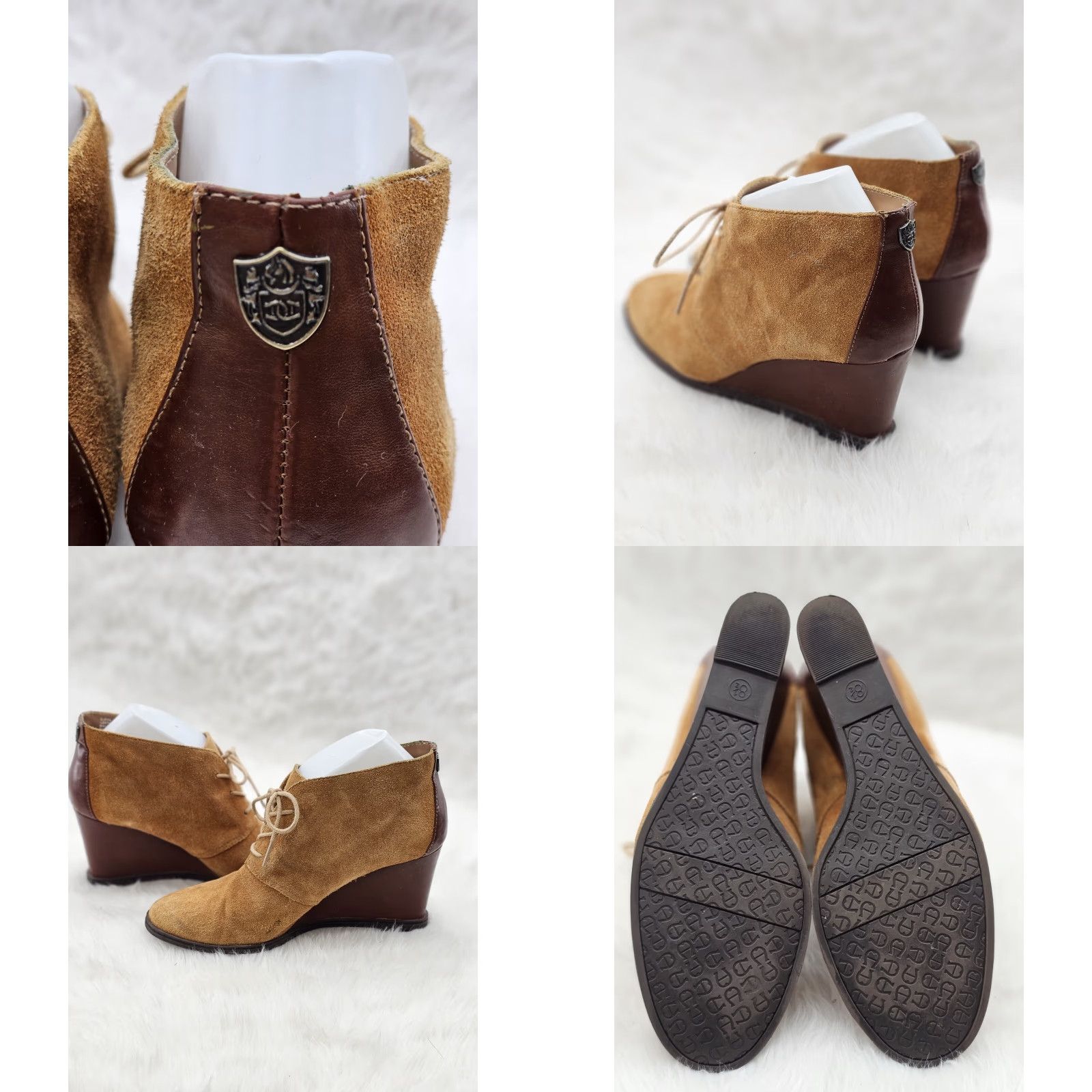 Etienne Aigner Etienne Aigner Camelot E-Zita Ankle Bootie Women 8 1/2 M Leather Lace Up Wedge Size US 9 / IT 39 - 8 Thumbnail