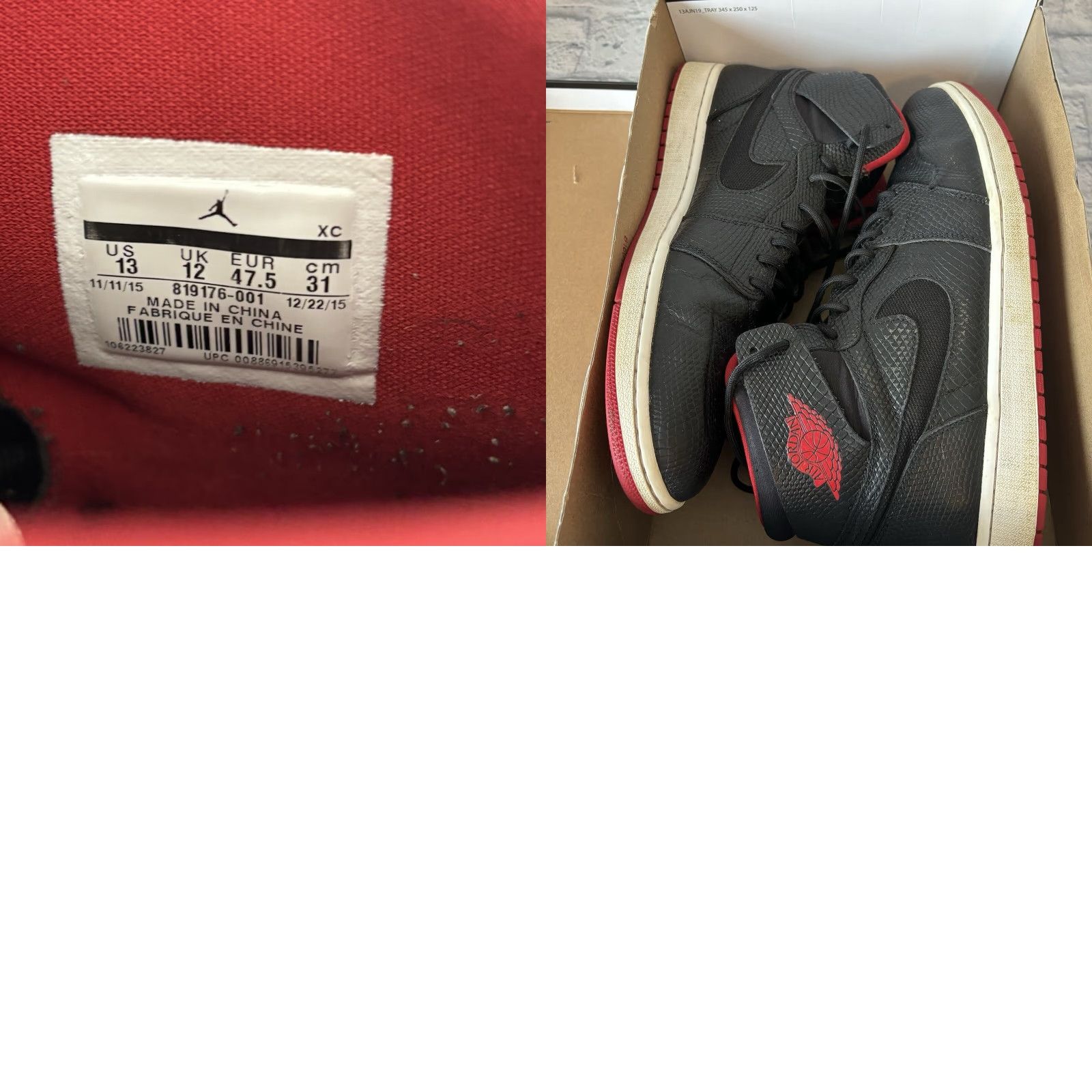Nike Nike Air Jordan 1 Retro High Snakeskin Black Red Bred 819176-001 w/ Box Sz 13 Size US 13 / EU 46 - 10 Thumbnail