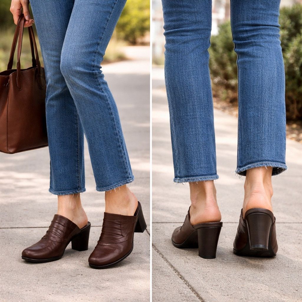 Clarks Clarks Bendables Brown Leather Mule Heels 7M Size US 7 / IT 37 - 1 Thumbnail