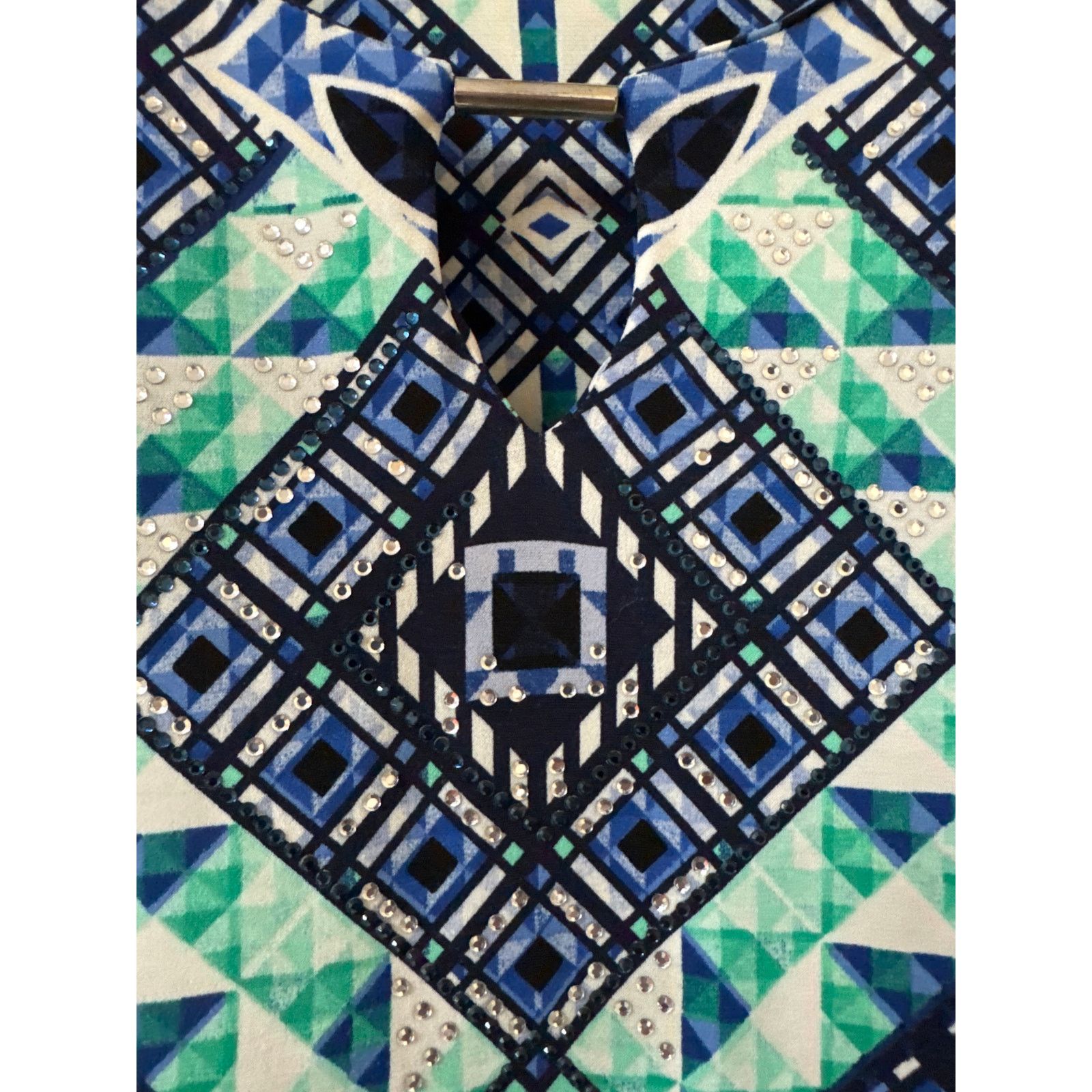 Other JM Collection Large Top 3/4 Sleeves Blue W Rhinestone Accent Size L / US 10 / IT 46 - 4 Thumbnail