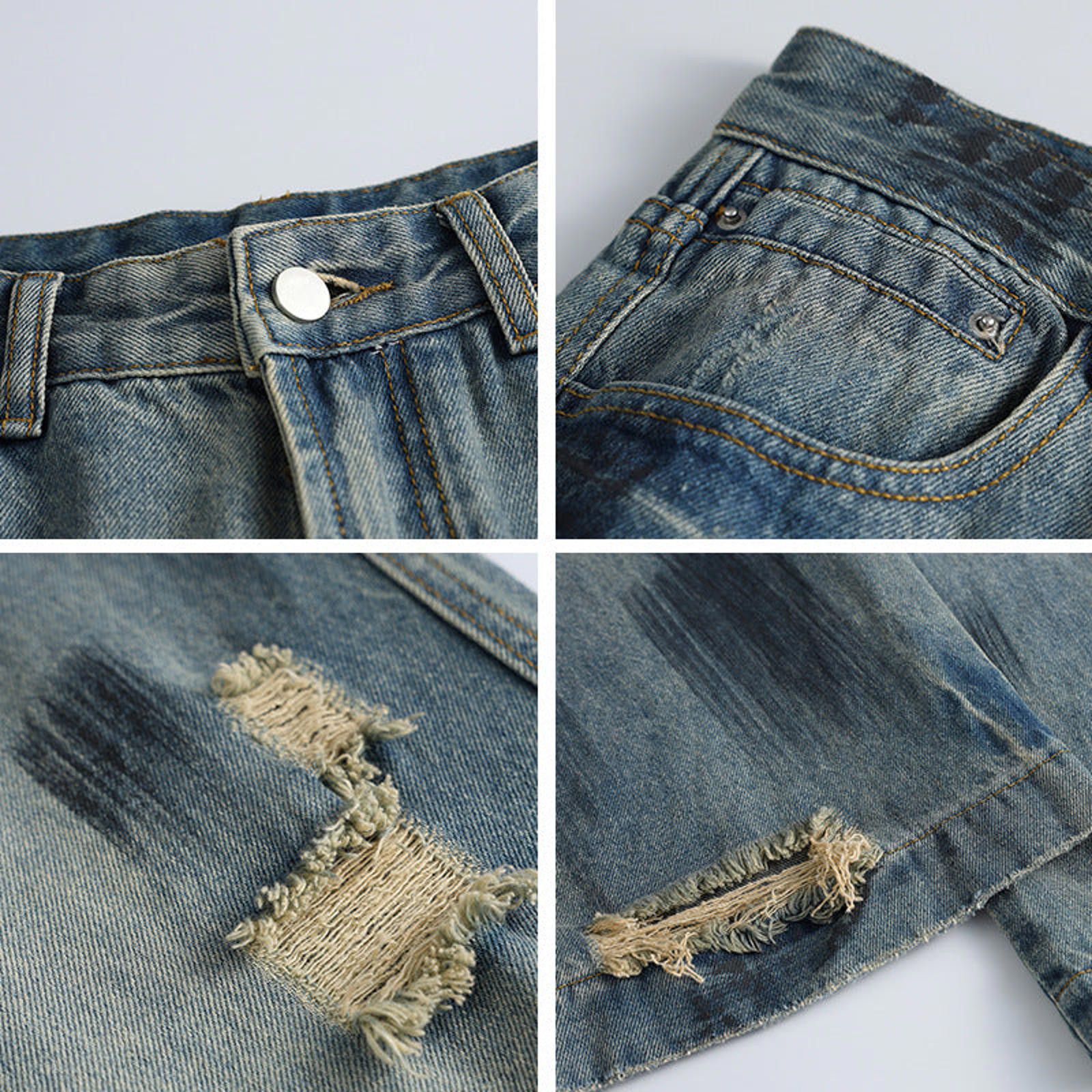 Vintage Light Blue Distressed Wide Leg Jeans, Baggy Denim Pants Size US 32 / EU 48 - 6 Thumbnail