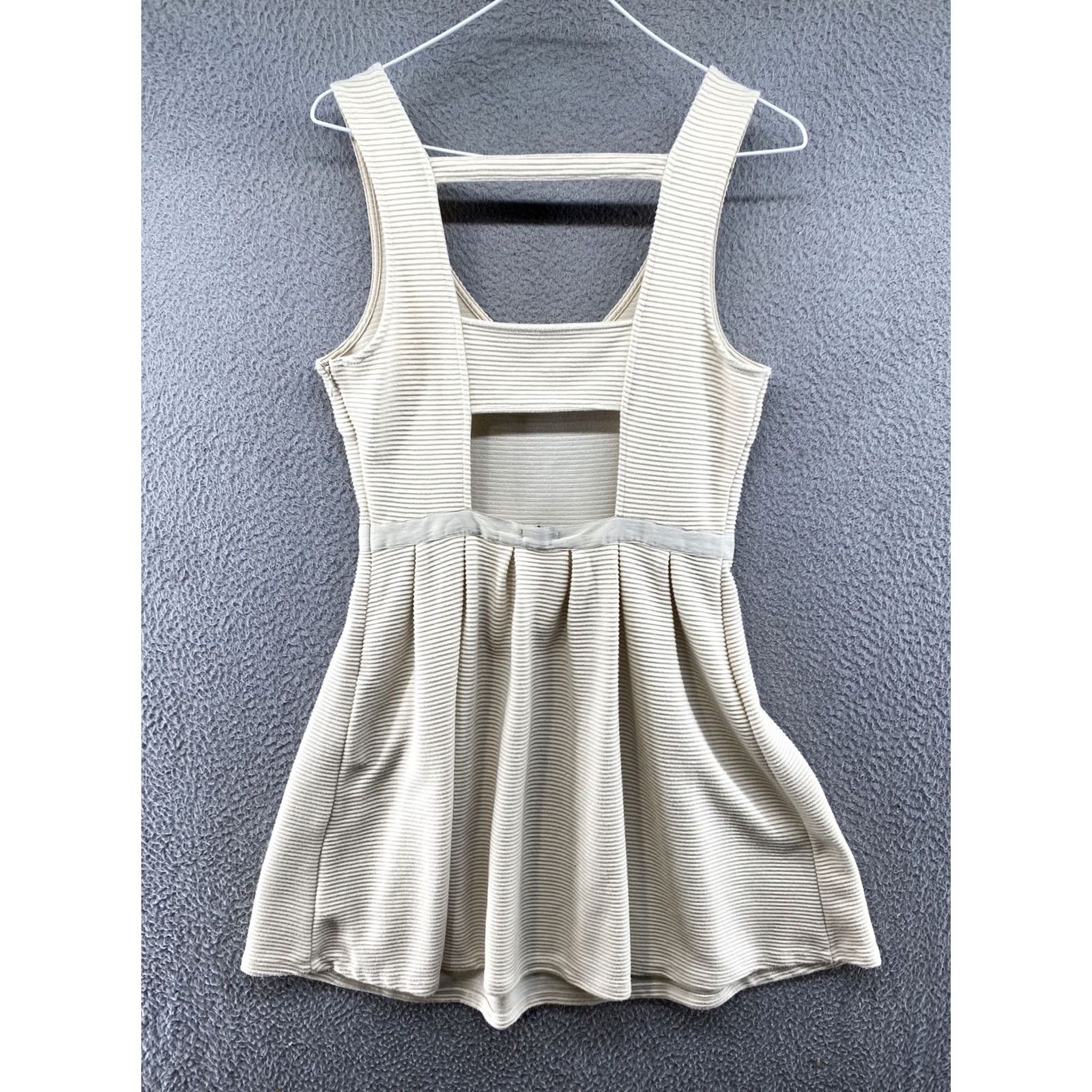 Vintage AMERICAN EAGLE Striped Sleeveless Dress Open Back Fit and Flare Size 4 Ivory Knit Cotton Blend Women Shirt Dress Womens Size S / US 4 / IT 40 - 4 Thumbnail