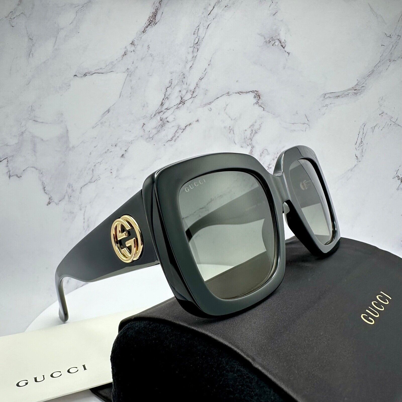 Gucci New Gucci Sunglasses New Black Gold GG Metal Logo Authentic Size ONE SIZE - 2 Thumbnail