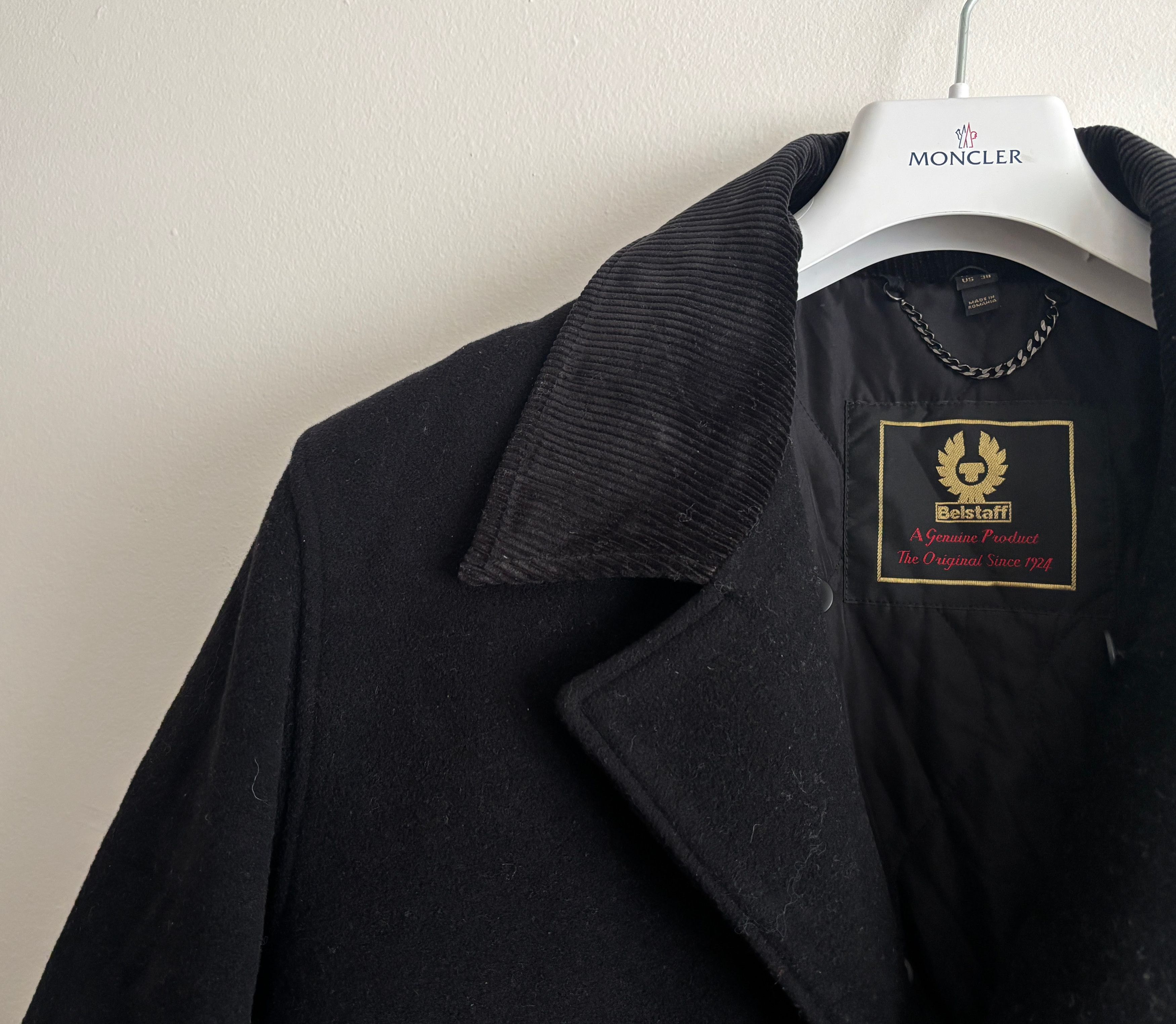 Belstaff Black Wool Trail Jacket / Pea Coat Shearling Collar Size US M / EU 48-50 / 2 - 8 Thumbnail