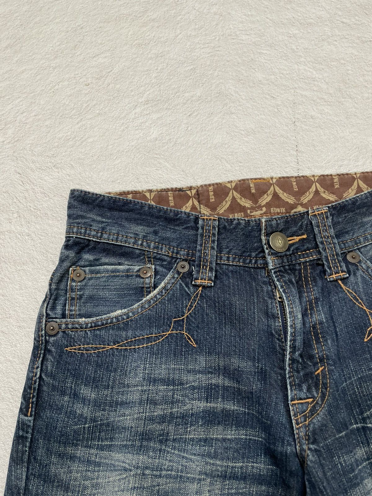 Japanese Brand 2000s Edwin Jorts Raw Denim Mudwash Ripped Jeans Y2K LGB Size US 29 - 4 Thumbnail