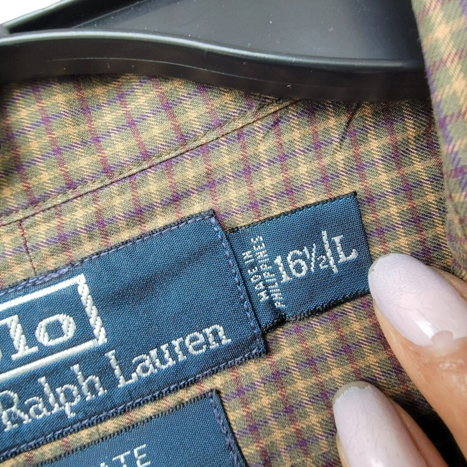 Polo Ralph Lauren ⭐Polo Ralph Lauren Size 16.5/L Men's Shirt Vintage Brown Pla Size US L / EU 52-54 / 3 - 5 Thumbnail