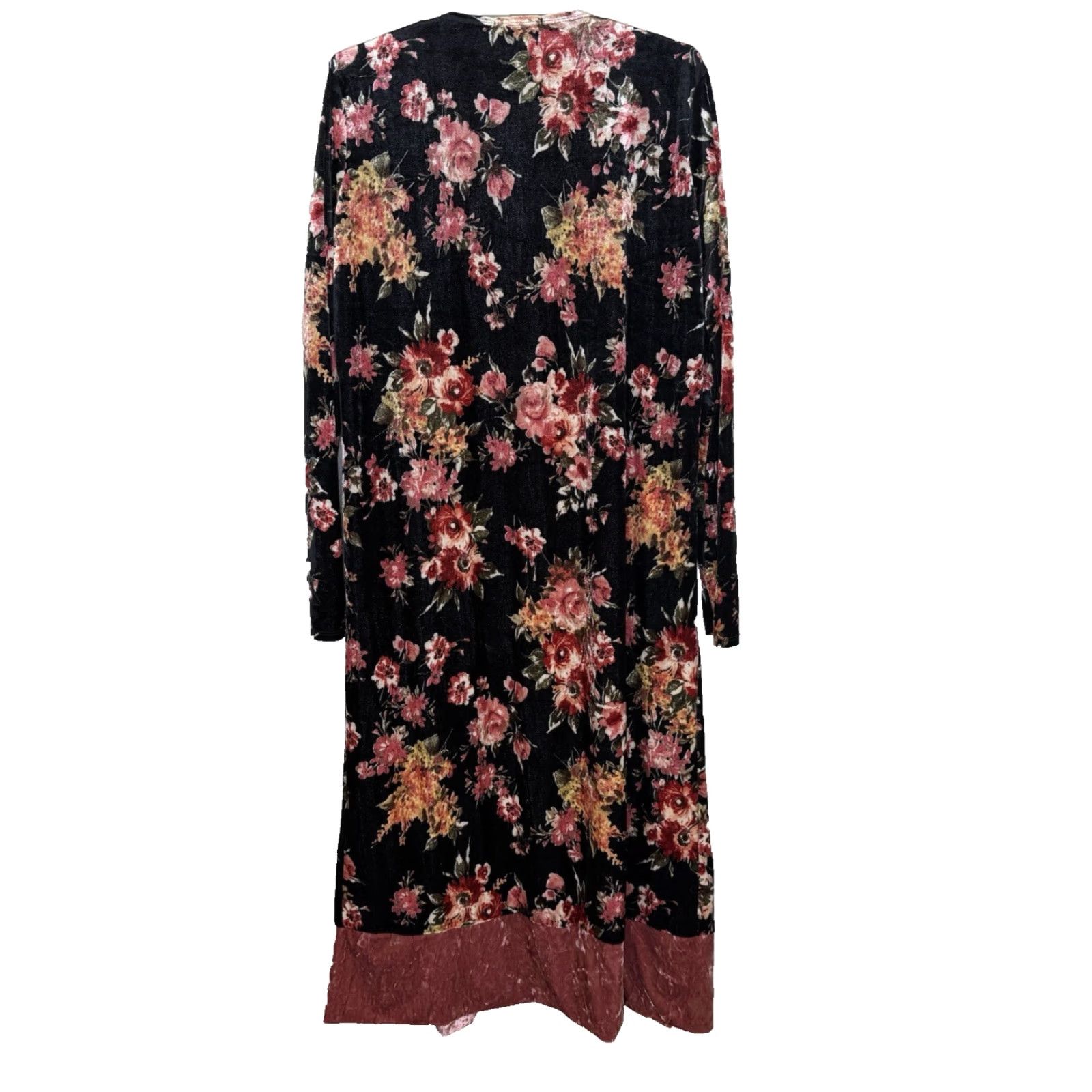 Velour Blakeley Long Duster Cardigan L/XL Black Velour Floral Print Long Sleeve Size L / US 10 / IT 46 - 6 Thumbnail