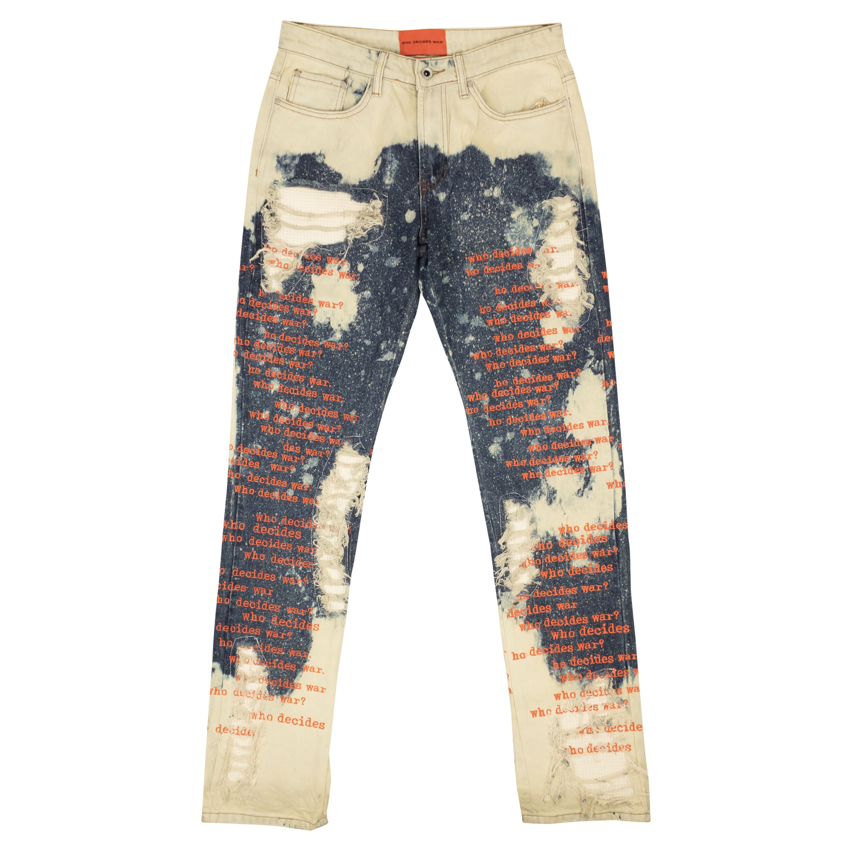 image of Who Decides War Sky/crimson Bleached Scripture Jeans Size 26, Men's