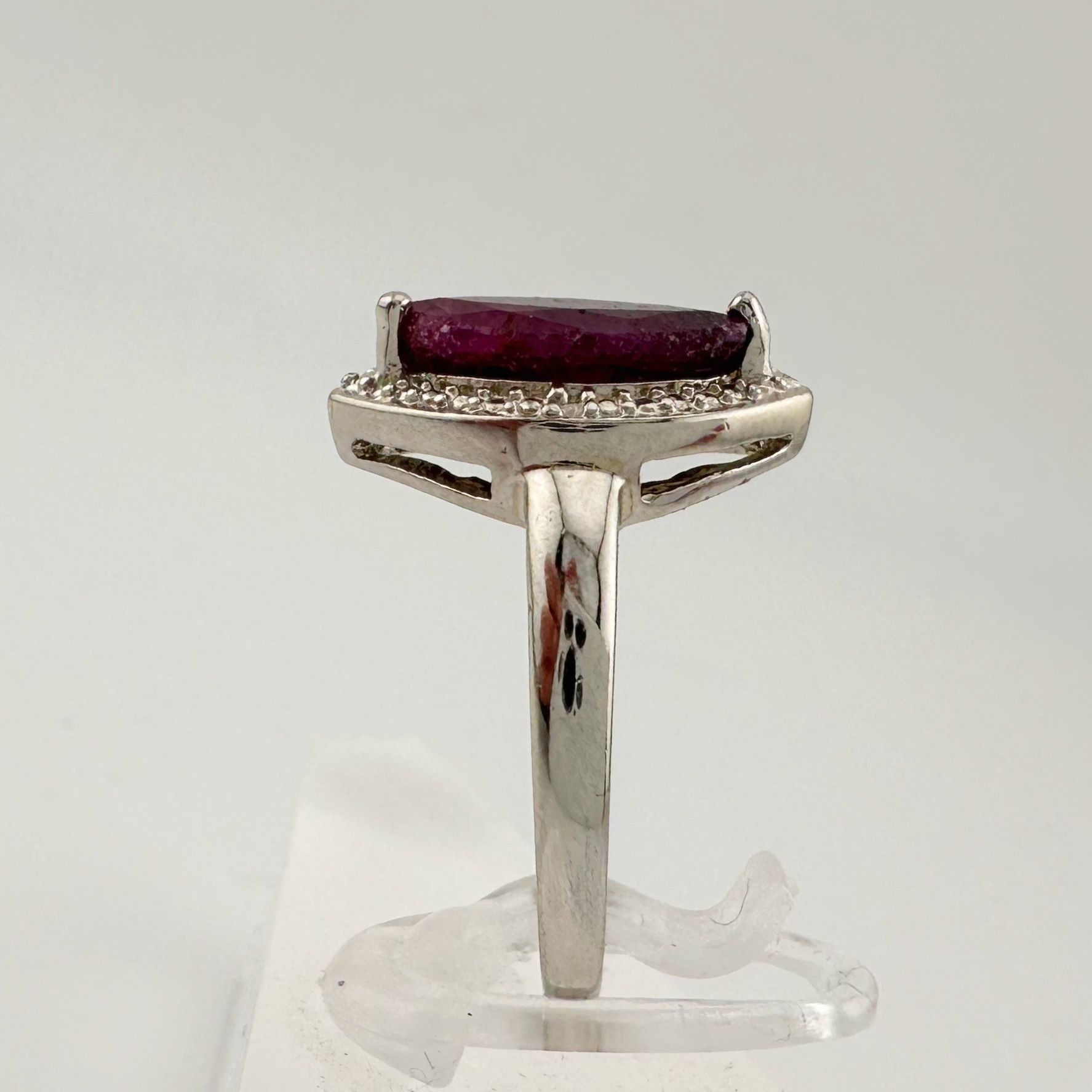 Marquise Cut Garnet & Diamond Ring - Sterling Silver - Sz 7