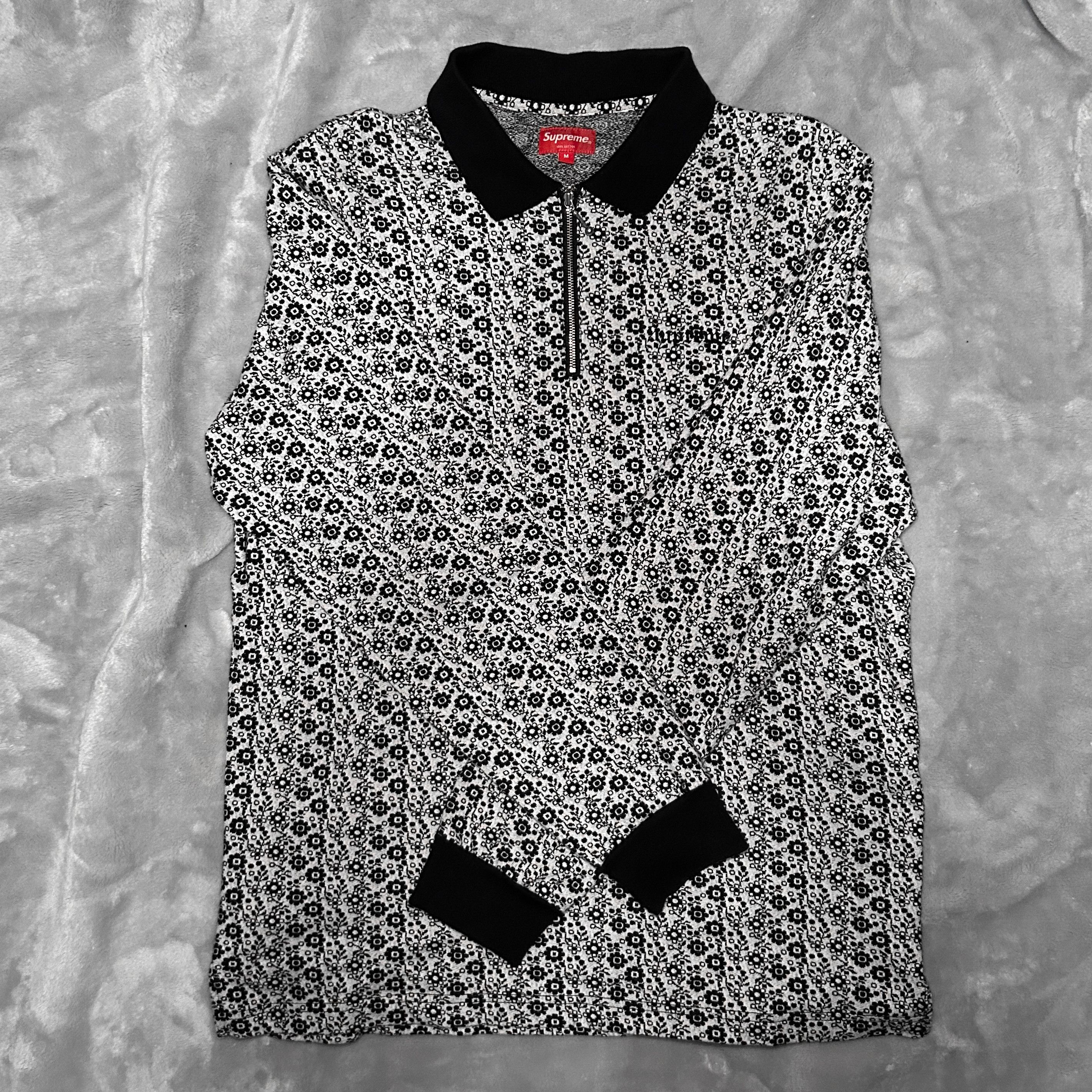 Supreme Floral Jacquard Zip Long-Sleeve Polo (White/Black