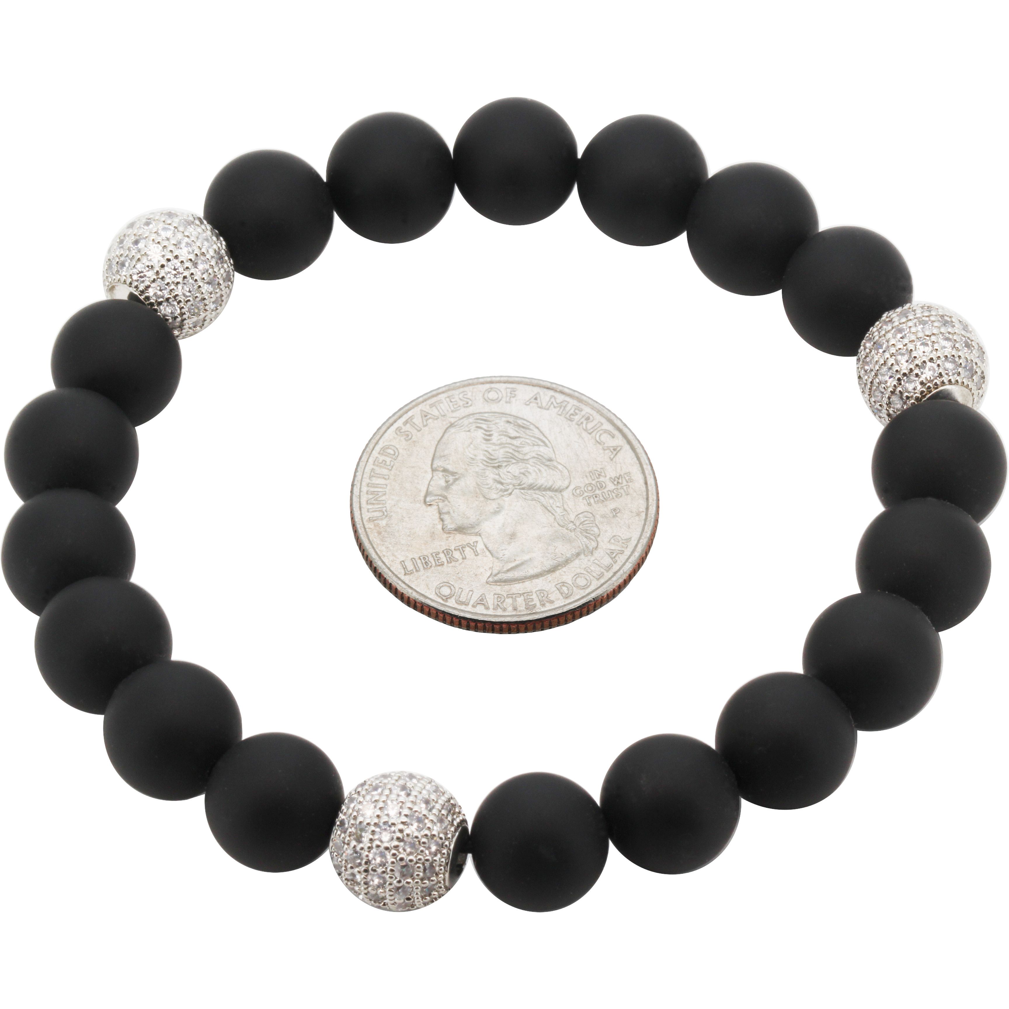 Other 14k GP AAA CZ 10mm Disco Onyx Beaded Stretch Bracelet 8” Size ONE SIZE - 1 Preview