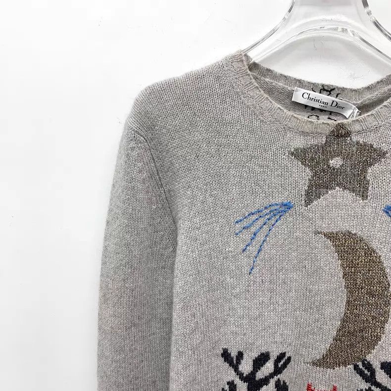 Dior Dior Gray star and moon pattern embroidered cashmere sweat Size XS / US 0-2 / IT 36-38 - 3 Thumbnail