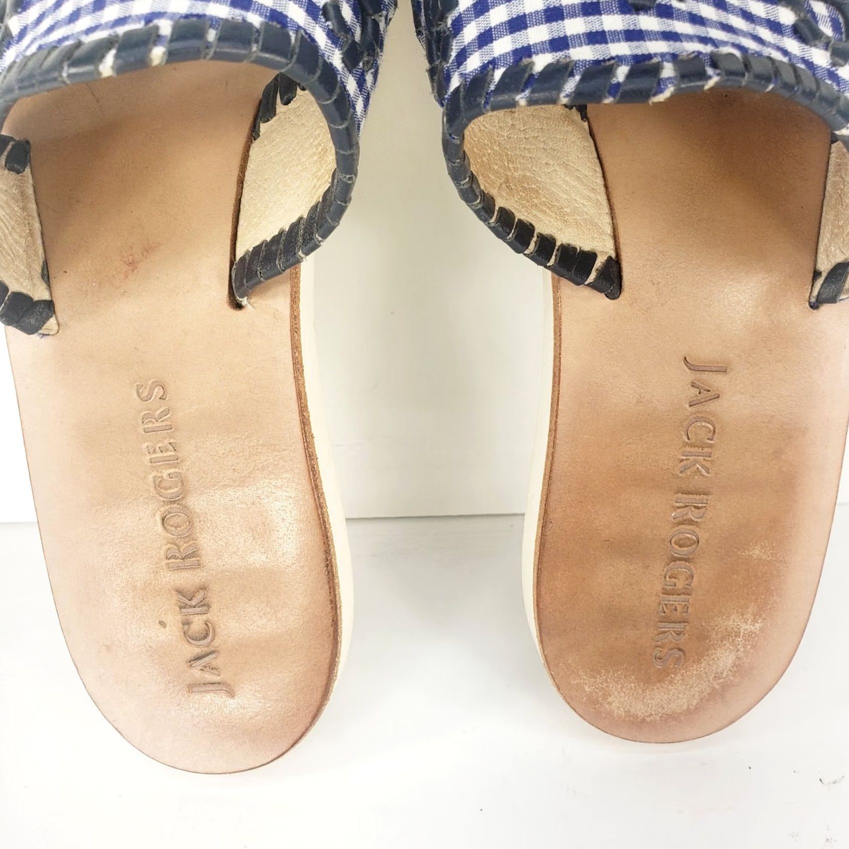 Jack Rogers JACK ROGERS Blue Gingham Check Whipstitch Fabric Slides Sandals 8M Womens Slip On Casual Size US 8 / IT 38 - 7 Thumbnail
