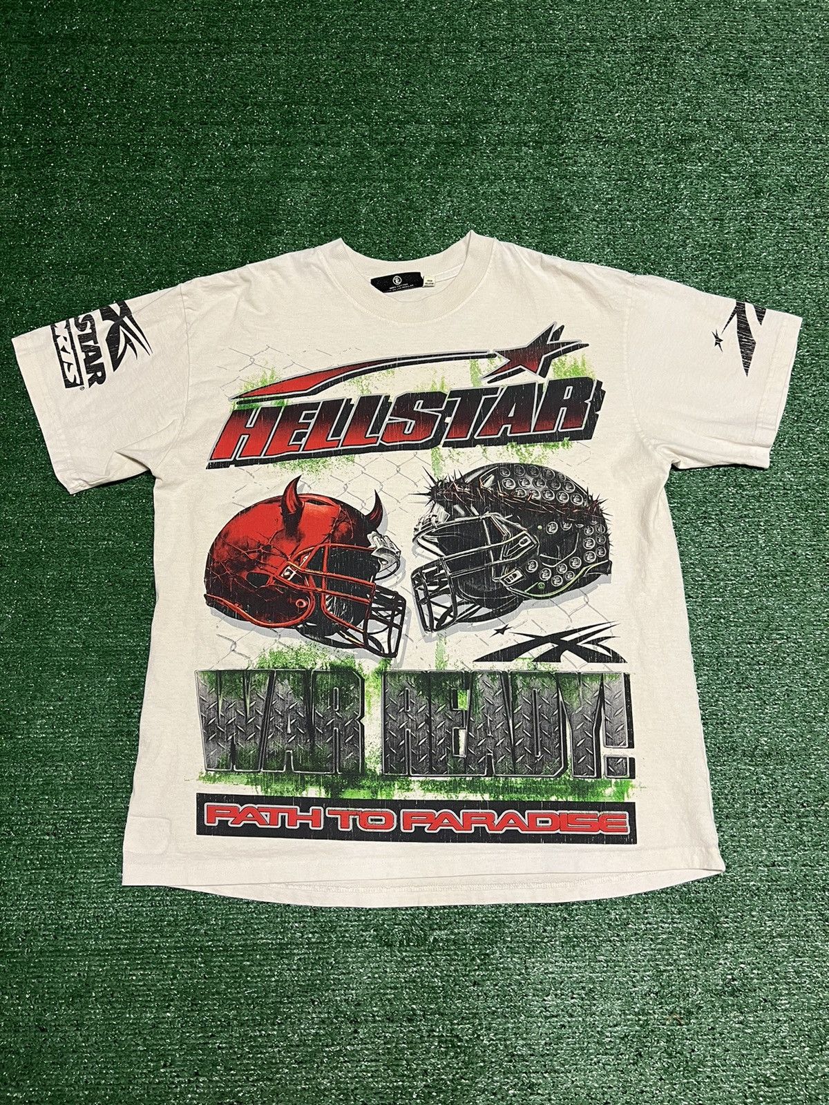 image of Hellstar “War Ready” Tshirt - Size Large in Cream, Men's