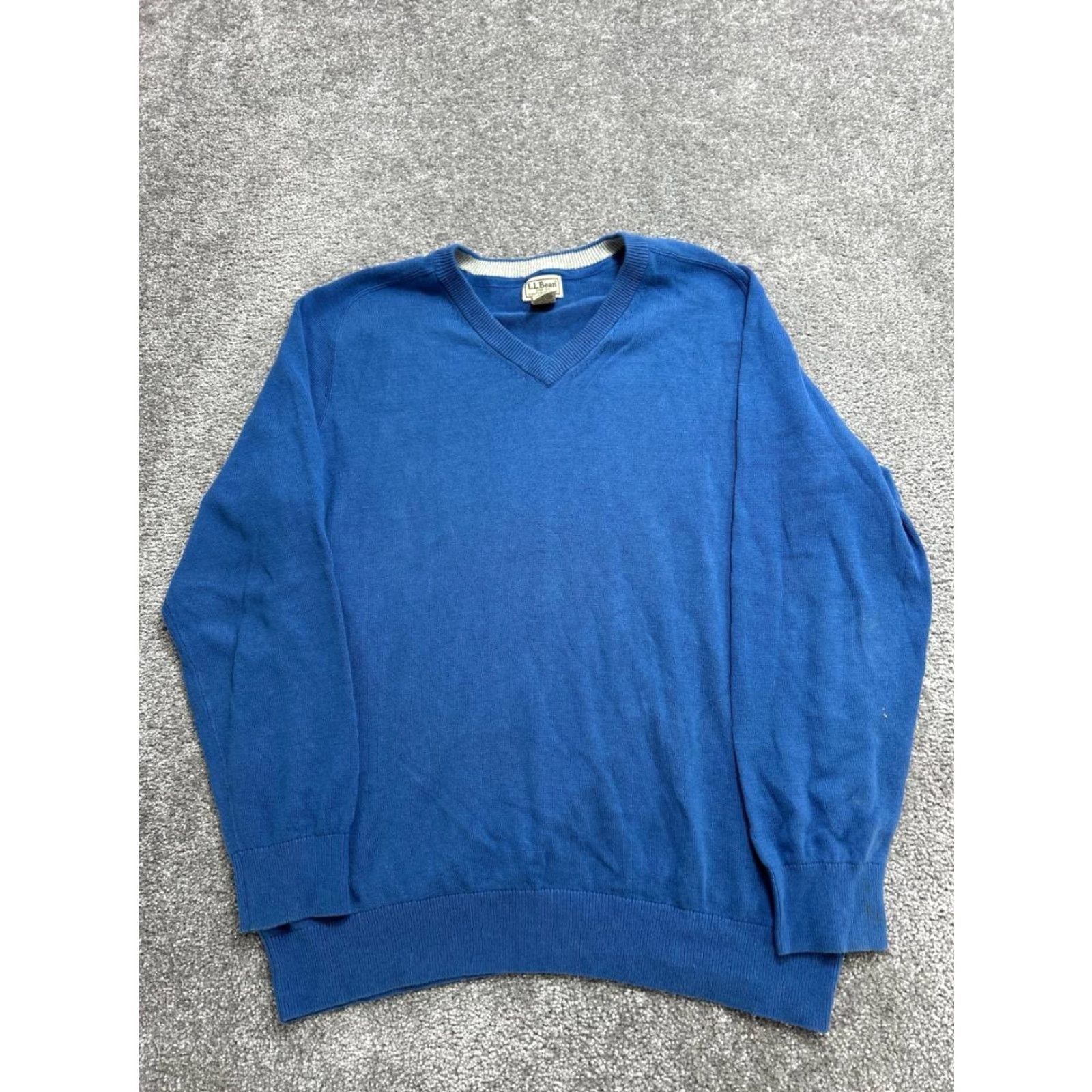 Vintage LL Bean Sweater Mens XL Blue Pima Cotton Raglan Sleeve V Neck Tight Knit Size US XL / EU 56 / 4 - 2 Thumbnail