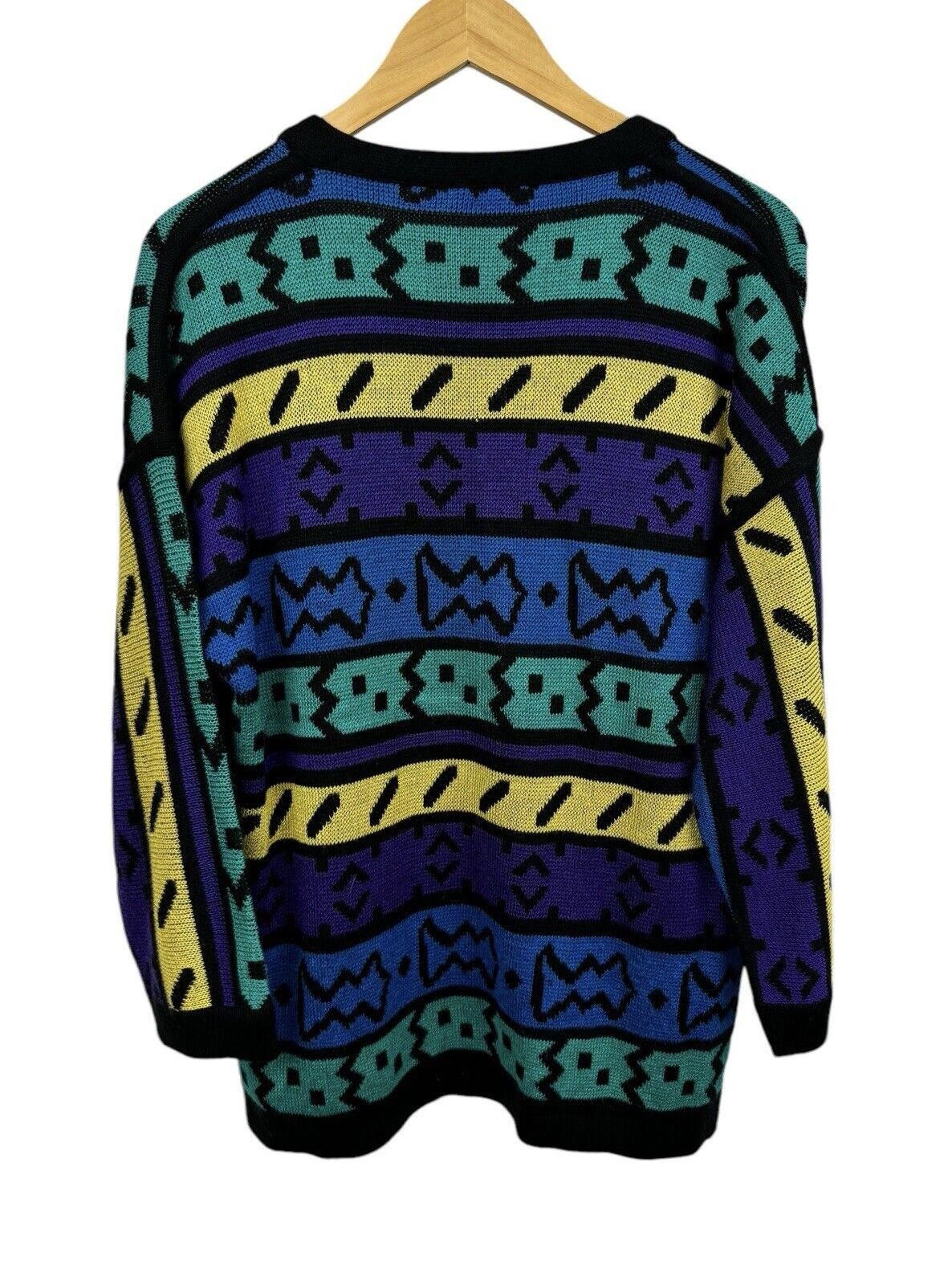 Designer Vintage Imapier Italy 90s Geometric Cosby Knit Cardigan L Size US L / EU 52-54 / 3 - 2 Thumbnail