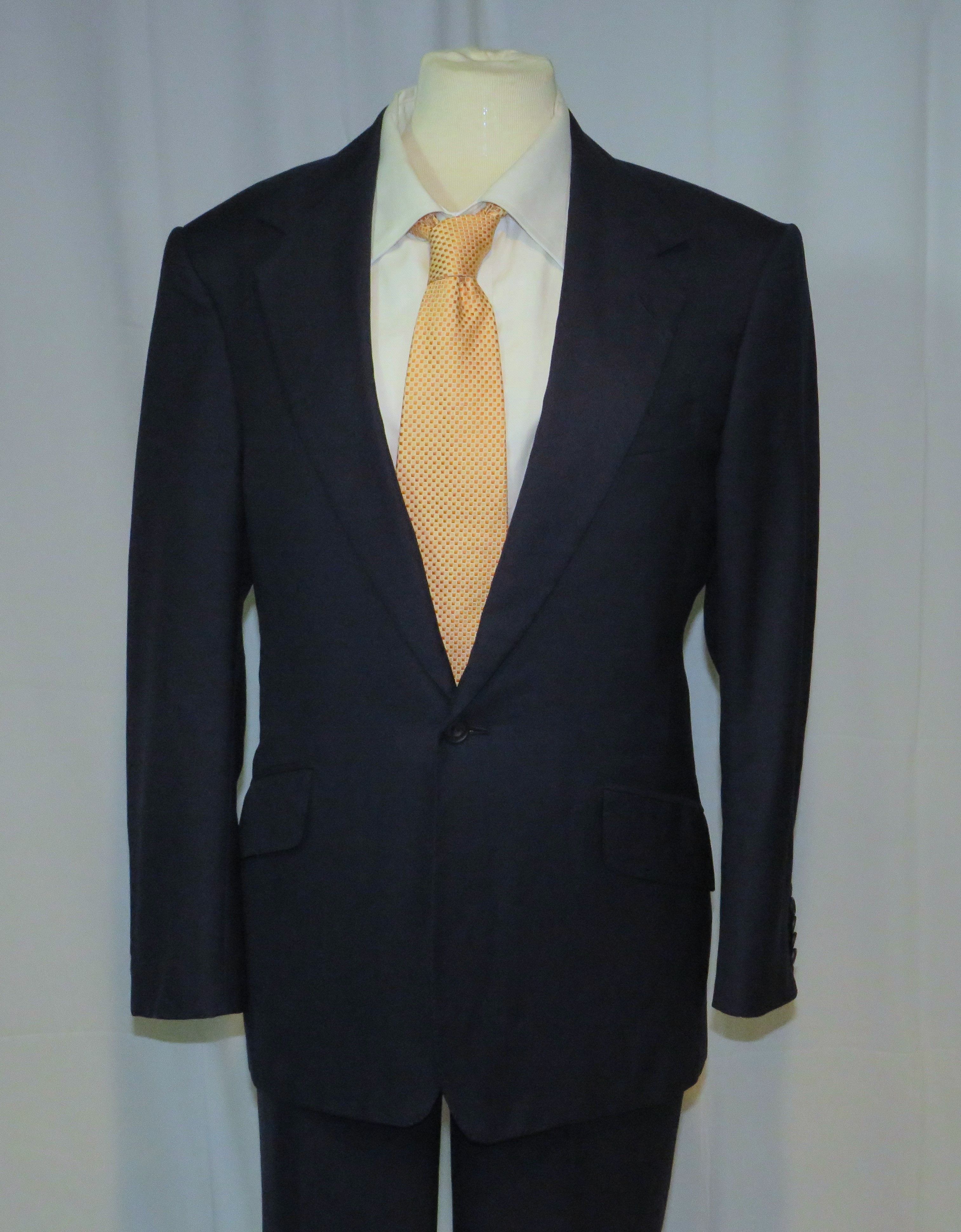 Huntsman × Savile Row Bespoke 2021 Solid Navy One Button Suit 36S Size 36S - 3 Thumbnail