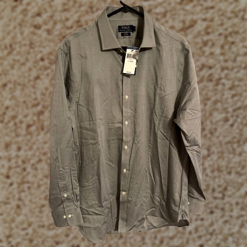 Polo Ralph Lauren VINTAGE Polo Ralph Lauren Slim Fit Easy Care L/S Button Dress Shirt Mens 17 34/35 Gray Size 46R - 1 Thumbnail
