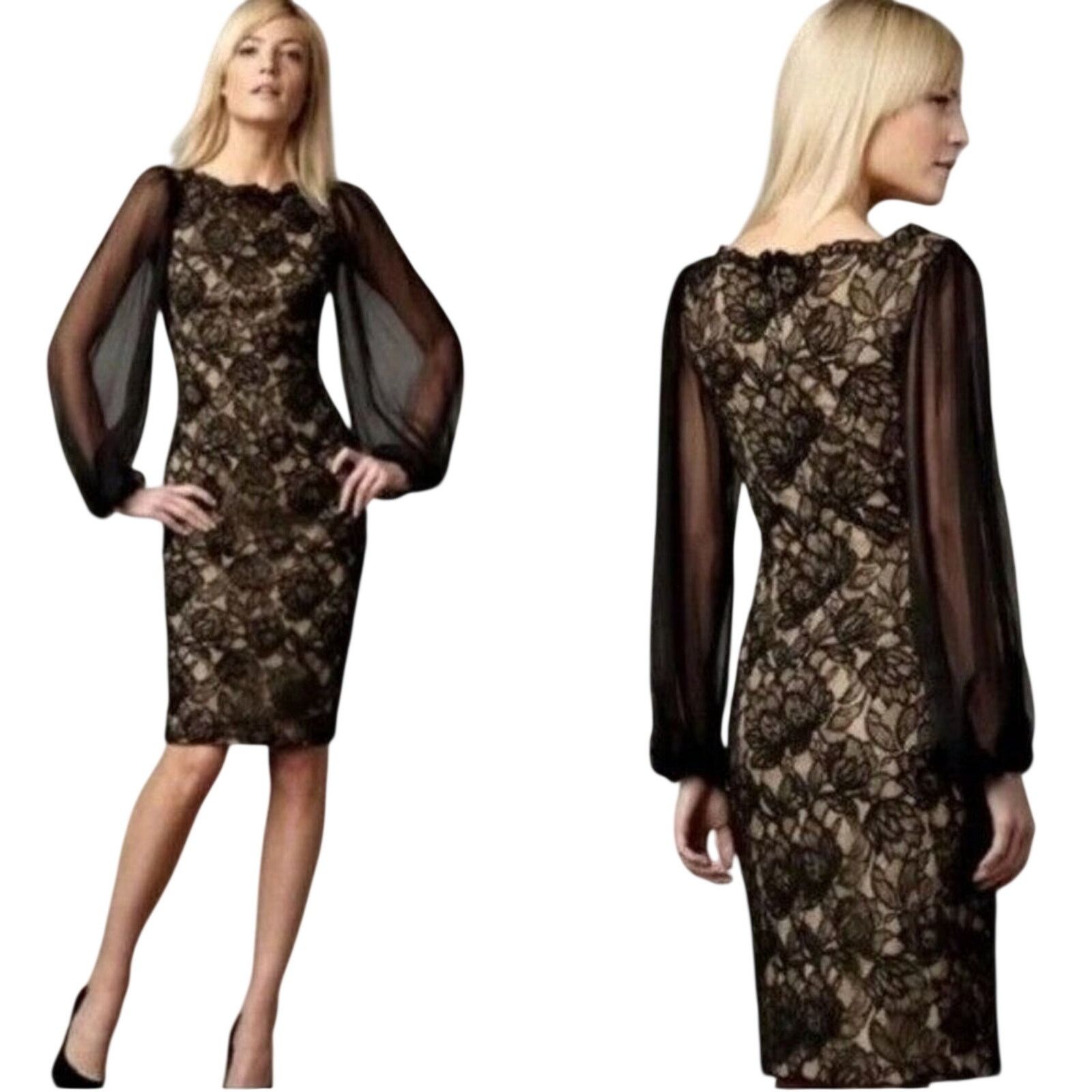 Tadashi Shoji Tadashi Shoji Black Lace Sheath Dress Midi Long Sleeve 8 Size M / US 6-8 / IT 42-44 - 1 Thumbnail