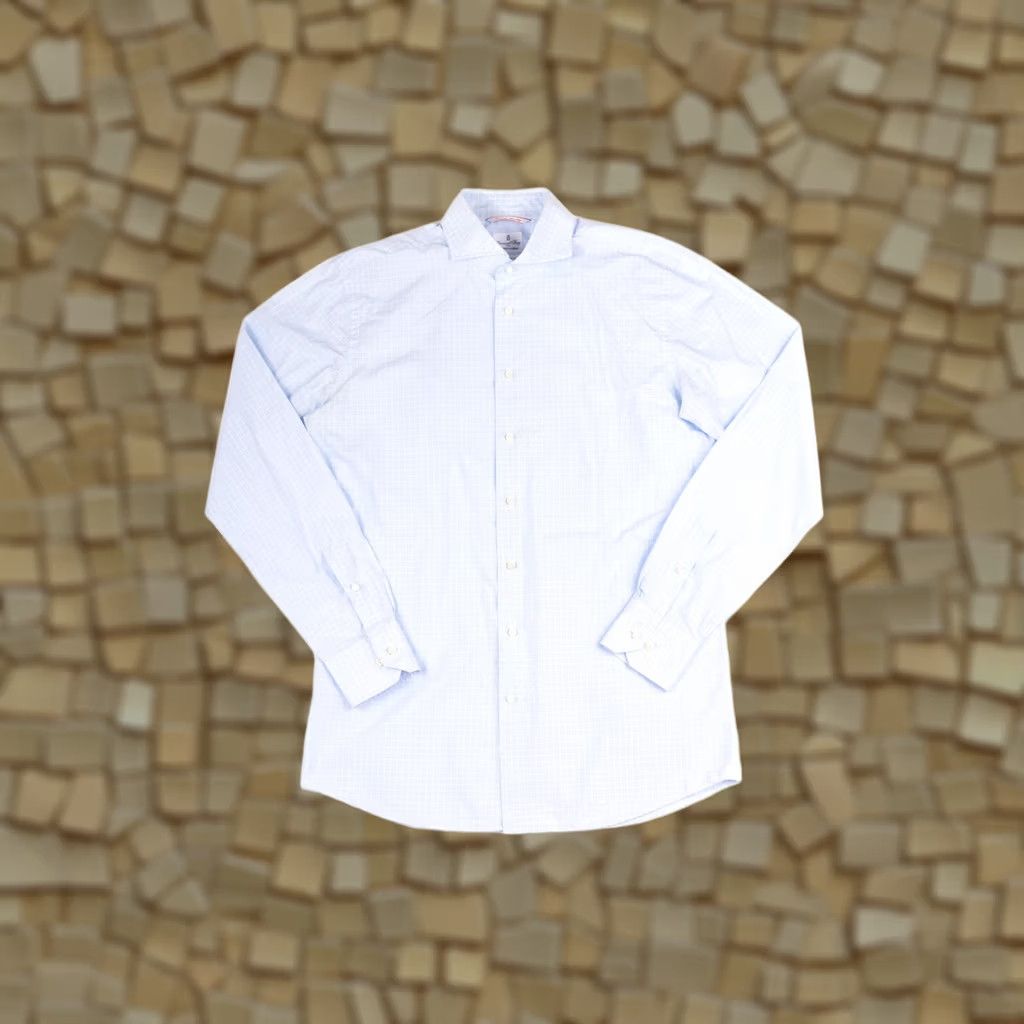 Vintage Emanuel Berg Button Shirt Cotton Check Blue/White, Size 40, Regular, Dress Shirt, Men, Blue, 100% Cotton, Italy Size US L / EU 52-54 / 3 - 1 Thumbnail