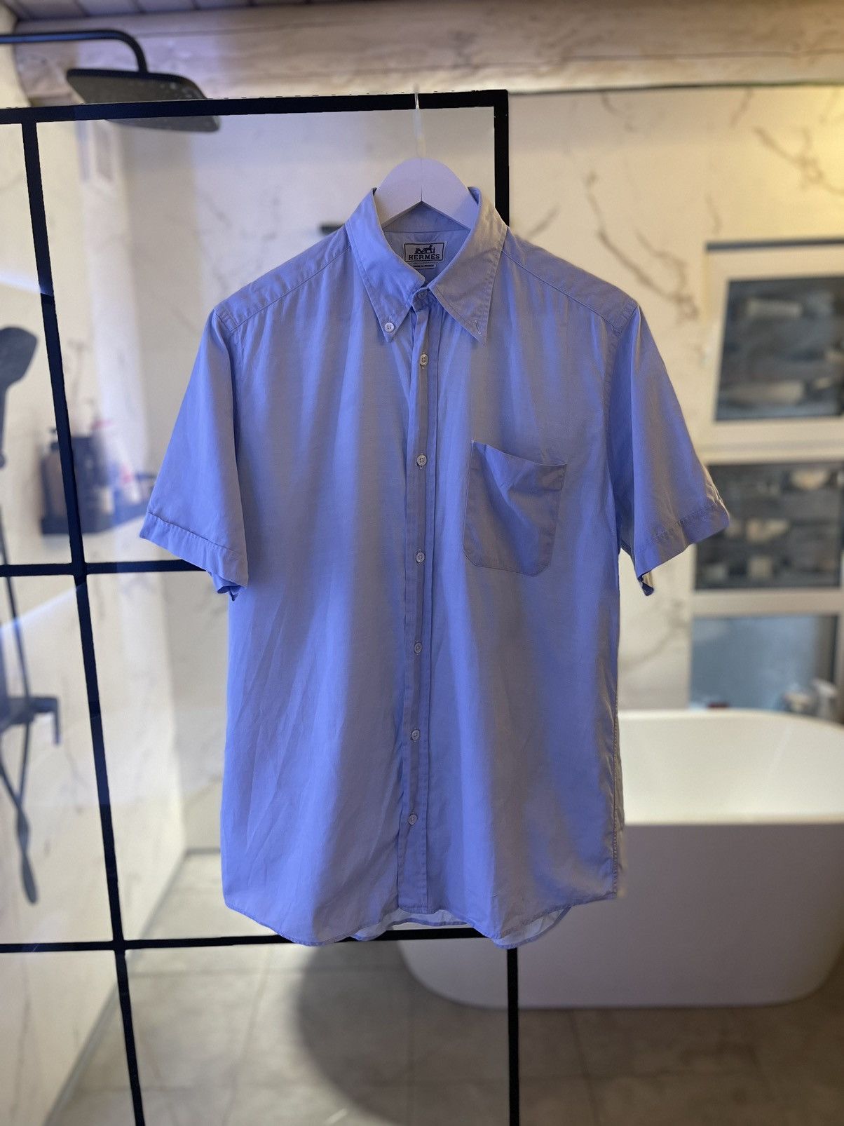 Hermes Hermes shirt Vintage Blue Short Sleeve Pocket 90’s Size US M / EU 48-50 / 2 - 2 Thumbnail